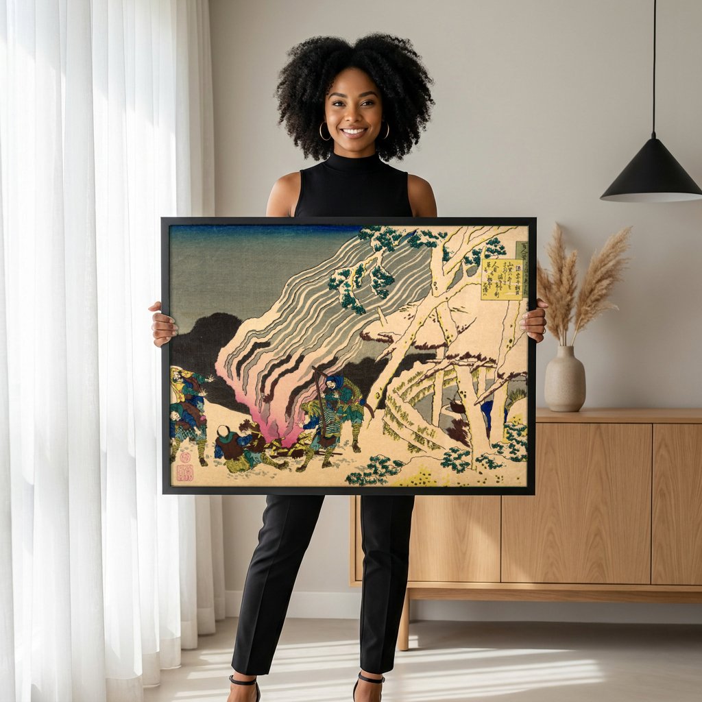 Quadro Decorativo A Fuga do Monte Yoshino - Hokusai com modelo em ambiente