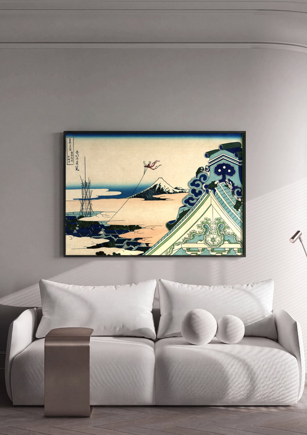 Quadro Decorativo A Pipa do Templo de Honjo - Hokusai em ambiente decorado