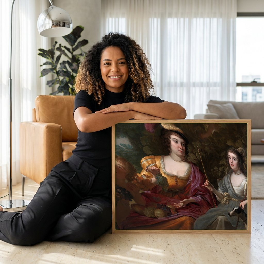 Quadro Decorativo 'As Filhas de Themis' - Honthorst com modelo em ambiente