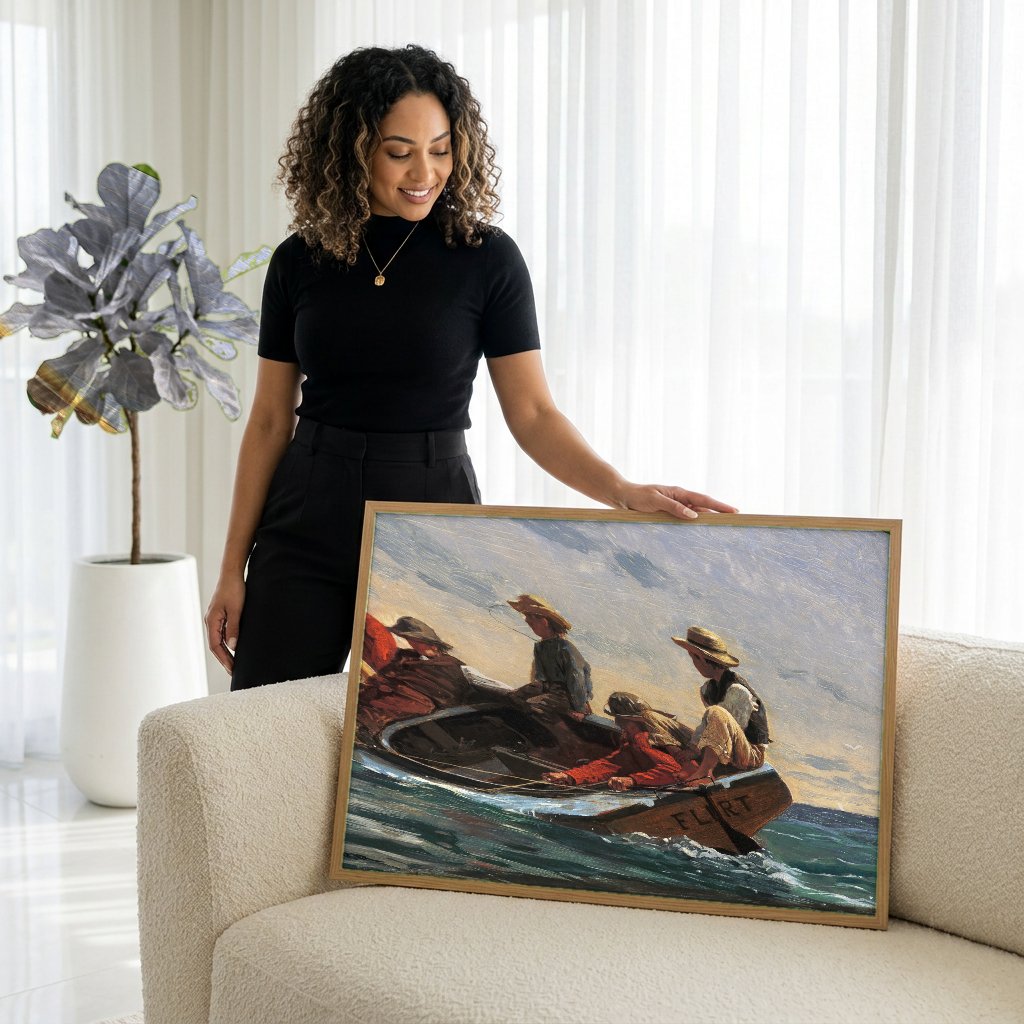 Quadro Decorativo Breezing Up - Winslow Homer com modelo em ambiente