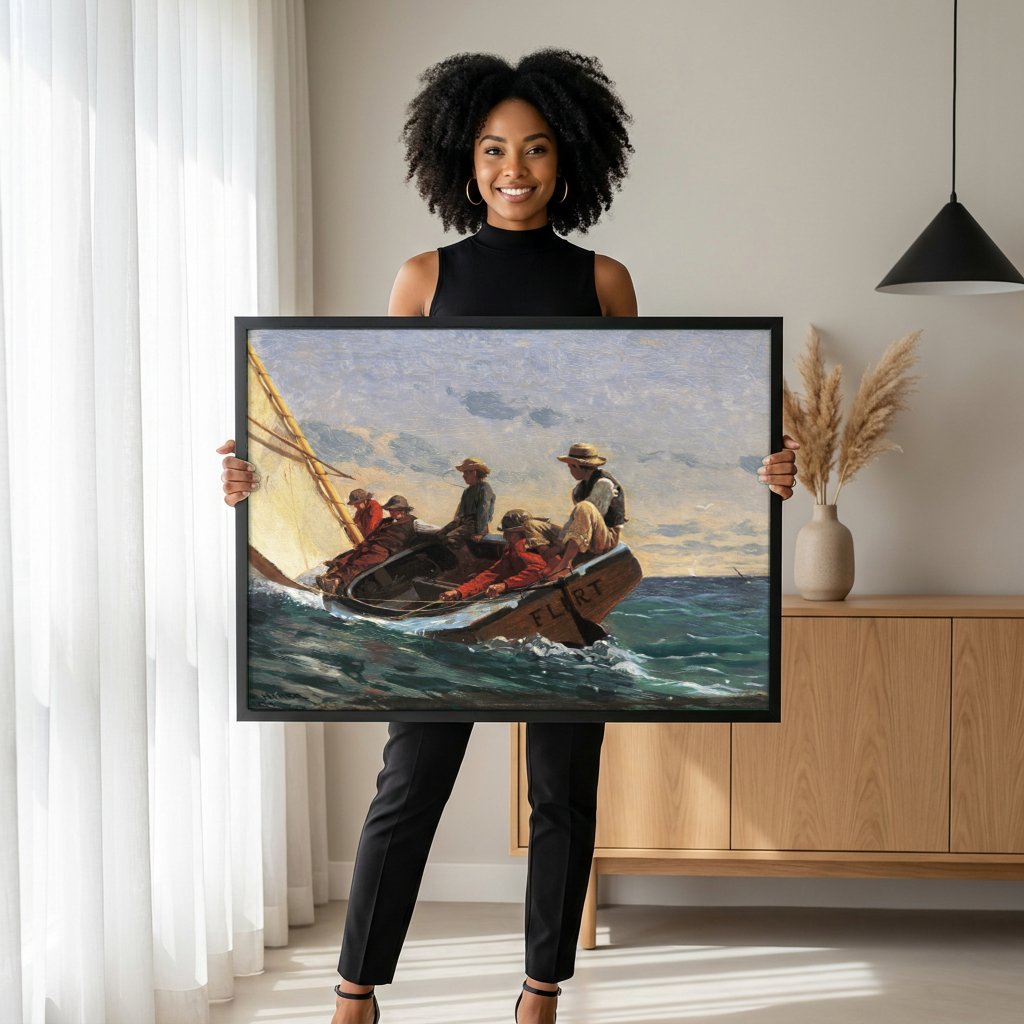 Quadro Decorativo Breezing Up - Winslow Homer com modelo em ambiente
