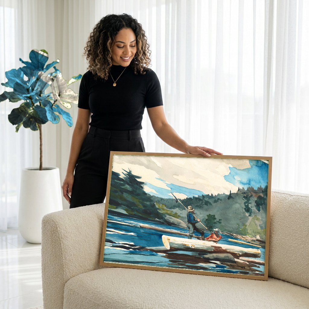 Quadro Decorativo 'The Trapper' - Winslow Homer com modelo em ambiente