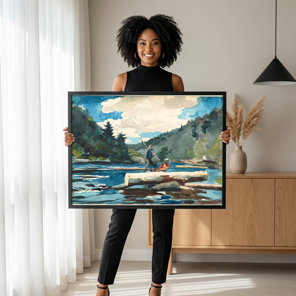 Quadro Decorativo 'The Trapper' - Winslow Homer com modelo em ambiente