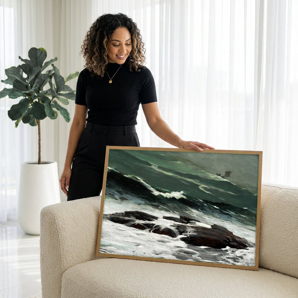 Quadro Decorativo Mar Revolto - Winslow Homer com modelo em ambiente