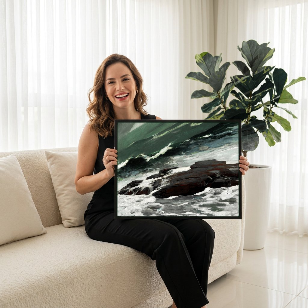 Quadro Decorativo Mar Revolto - Winslow Homer com modelo em ambiente