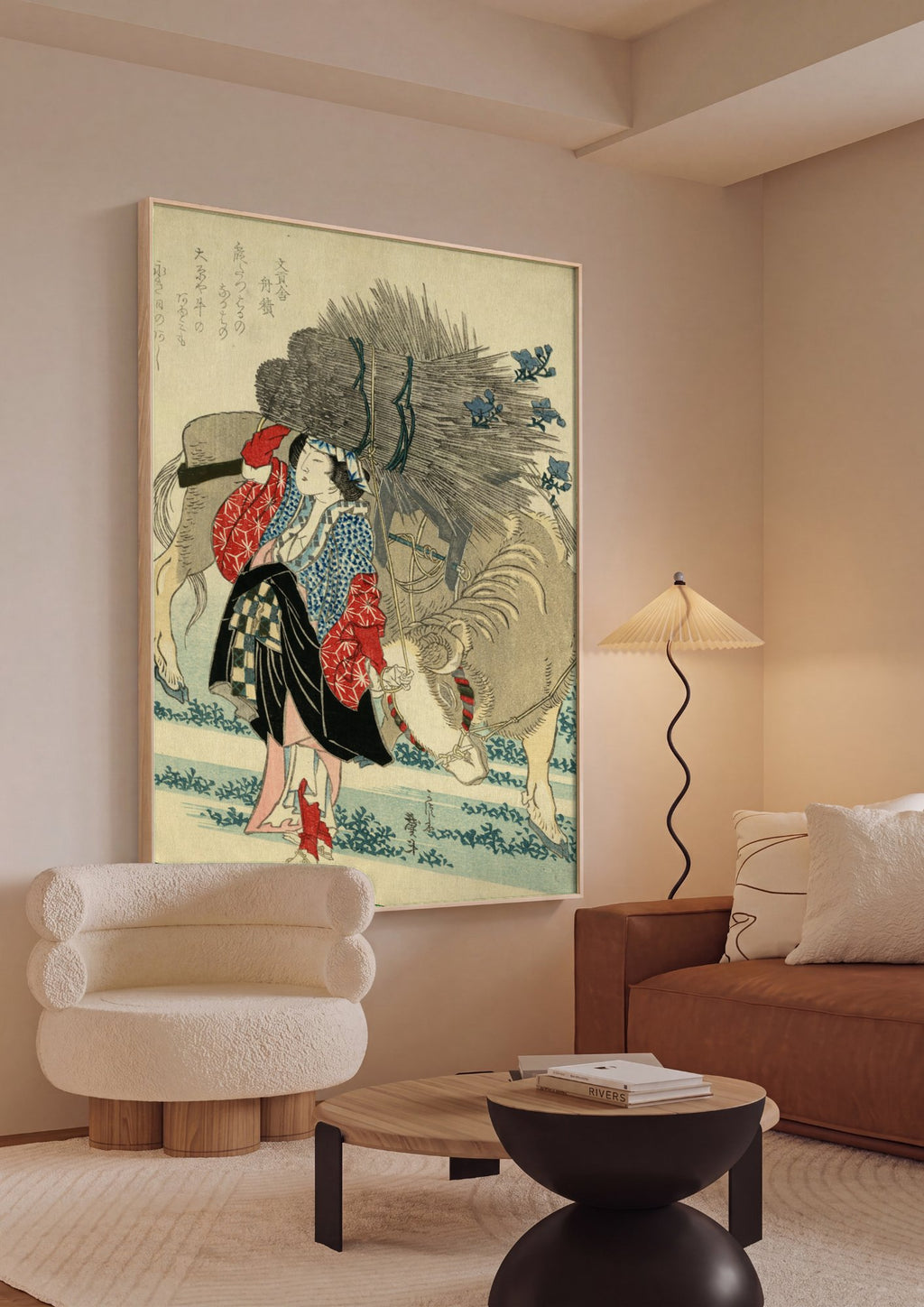 Quadro Decorativo A Mulher e o Cavalo - Hokusai em ambiente decorado