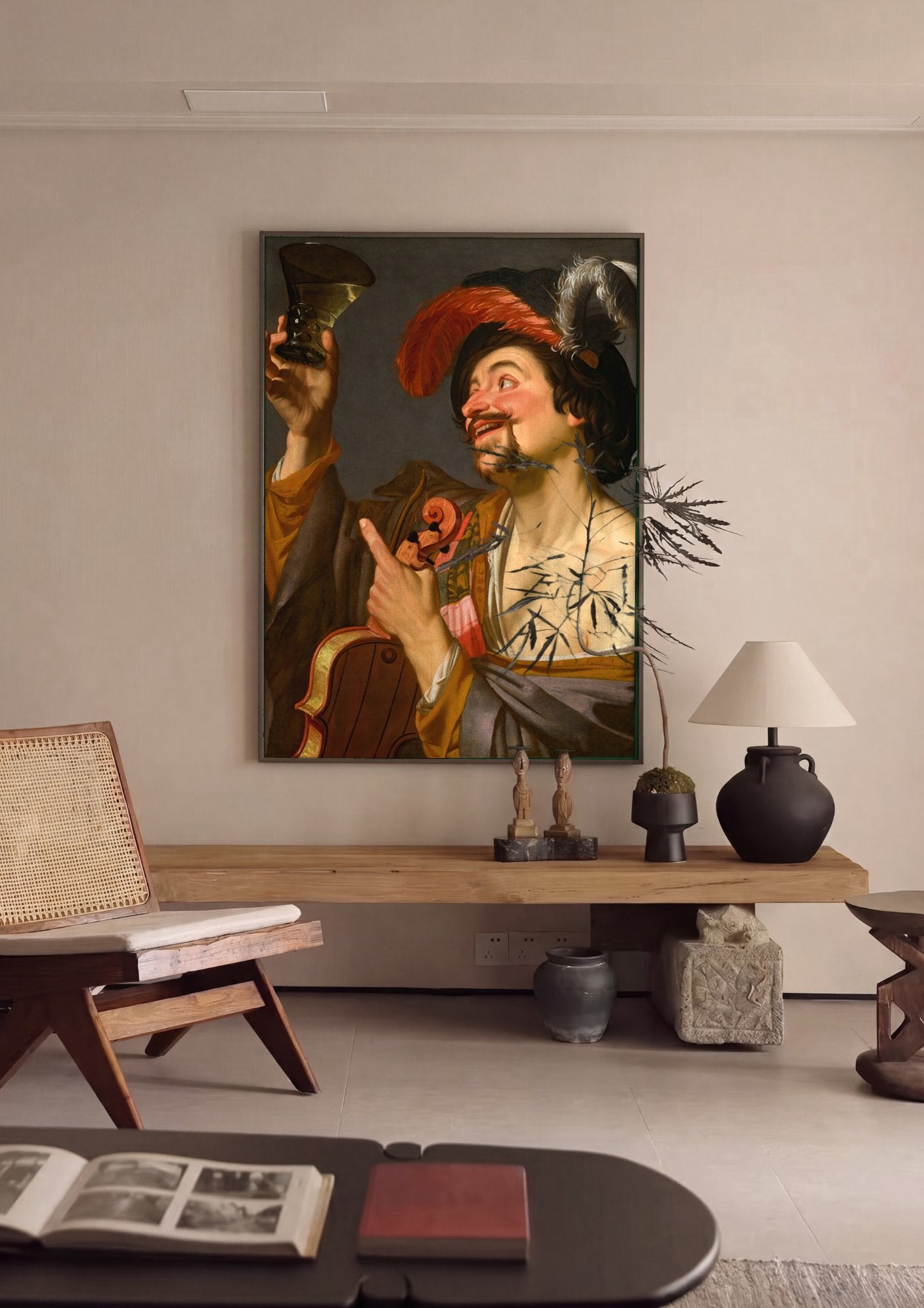Quadro Decorativo O Alegre Violinista - Honthorst em ambiente decorado