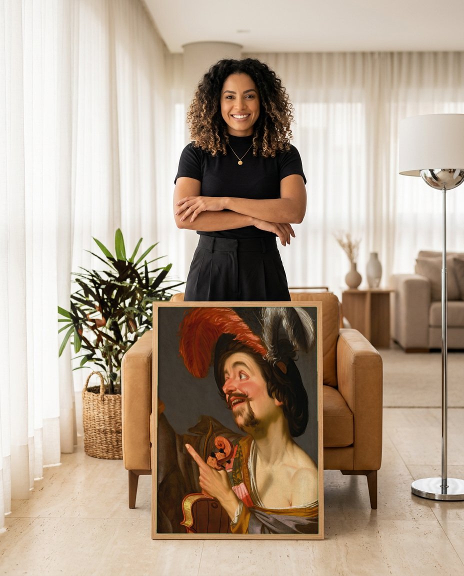 Quadro Decorativo O Alegre Violinista - Honthorst com modelo em ambiente