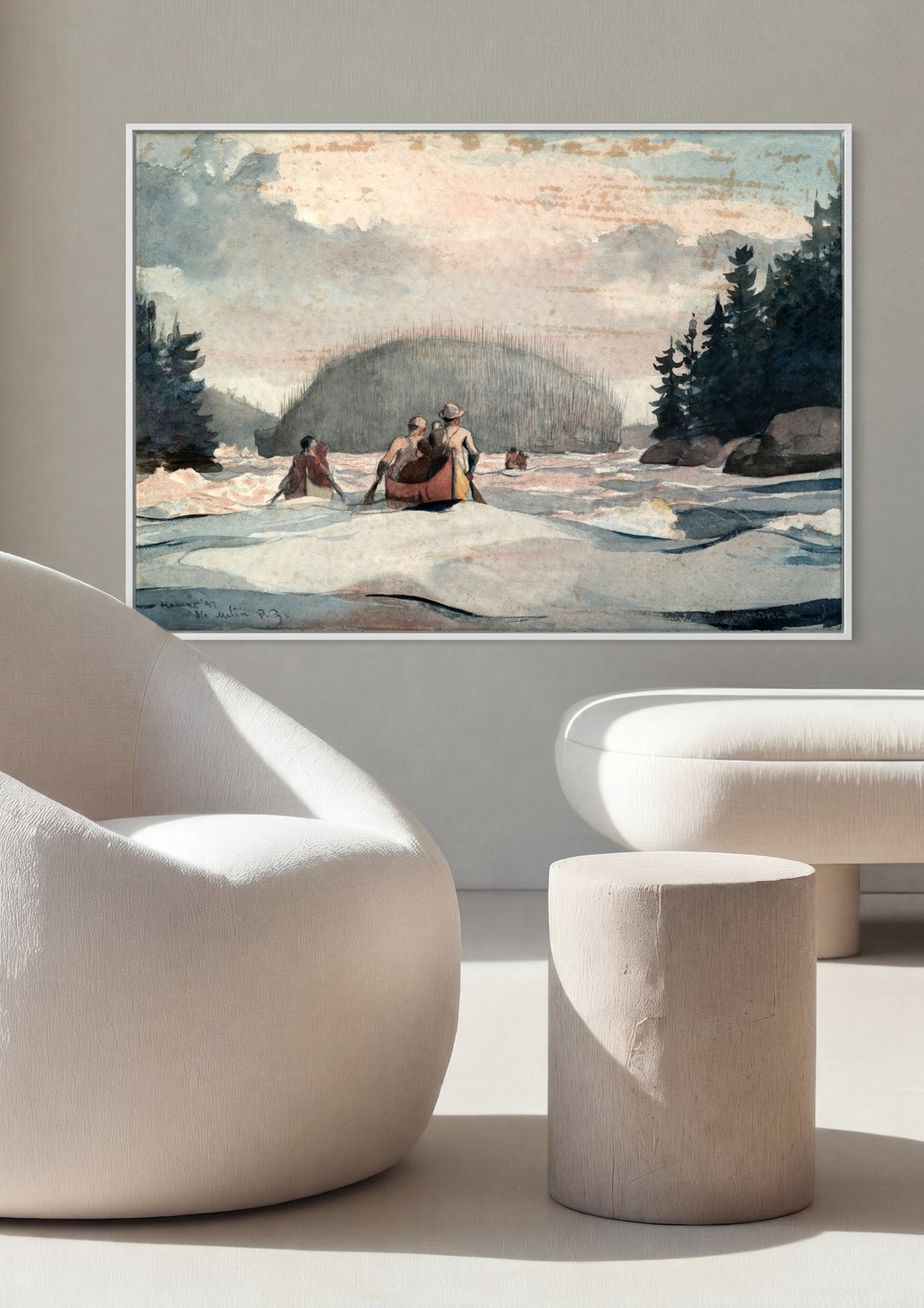 Quadro Decorativo Remo no Rio - Winslow Homer em ambiente decorado