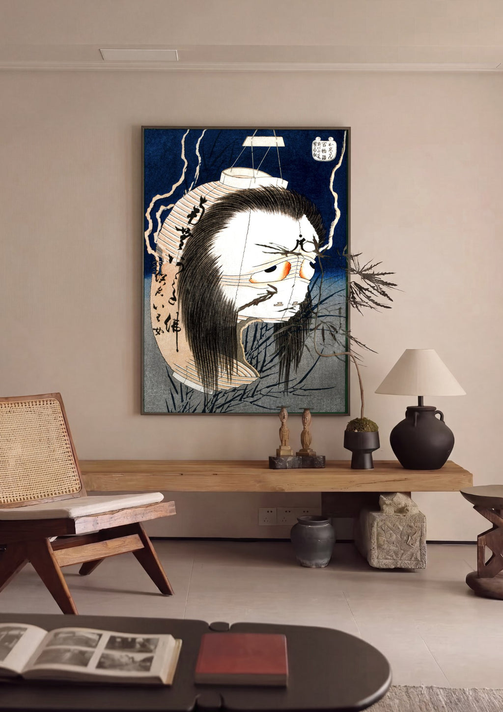 Quadro Decorativo A Lanterna Fantasma - Hokusai em ambiente decorado