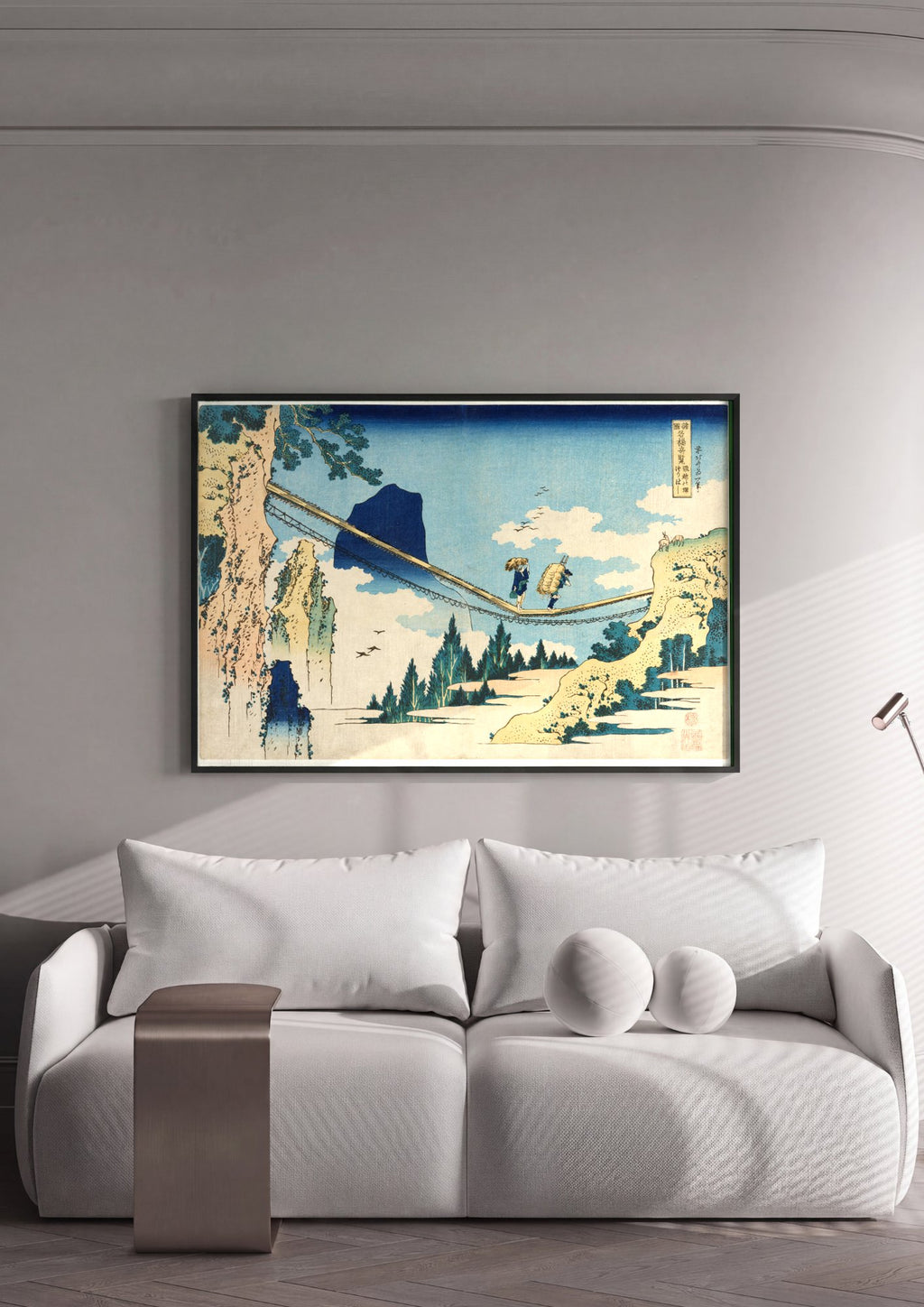 Quadro Decorativo A Ponte Suspensa de Hoki - Hokusai em ambiente decorado