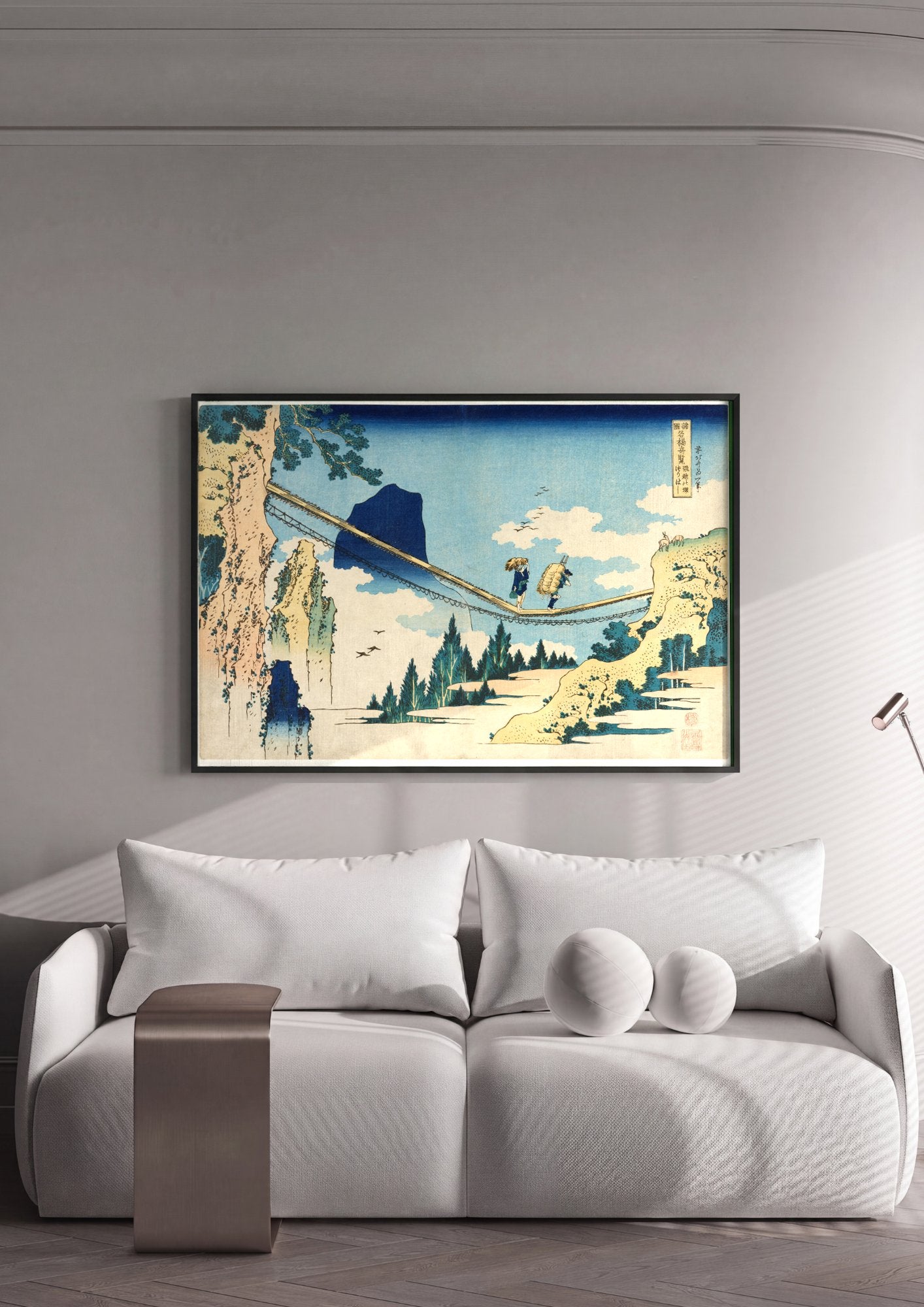 Quadro Decorativo A Ponte Suspensa de Hoki - Hokusai em ambiente decorado