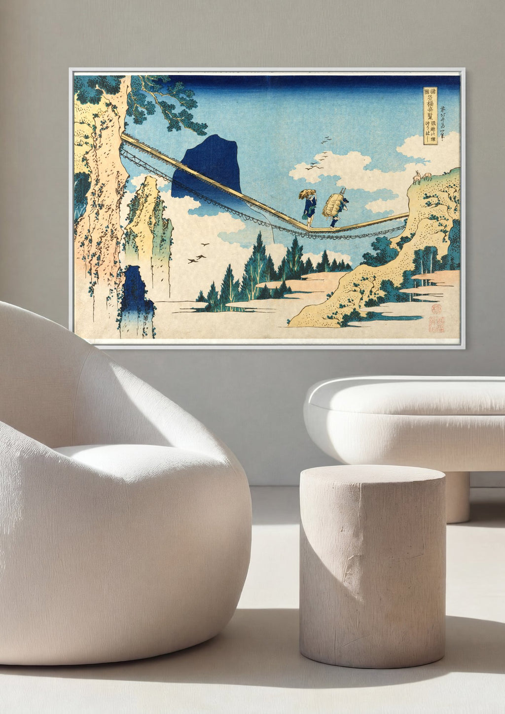 Quadro Decorativo A Ponte Suspensa de Hoki - Hokusai em ambiente decorado