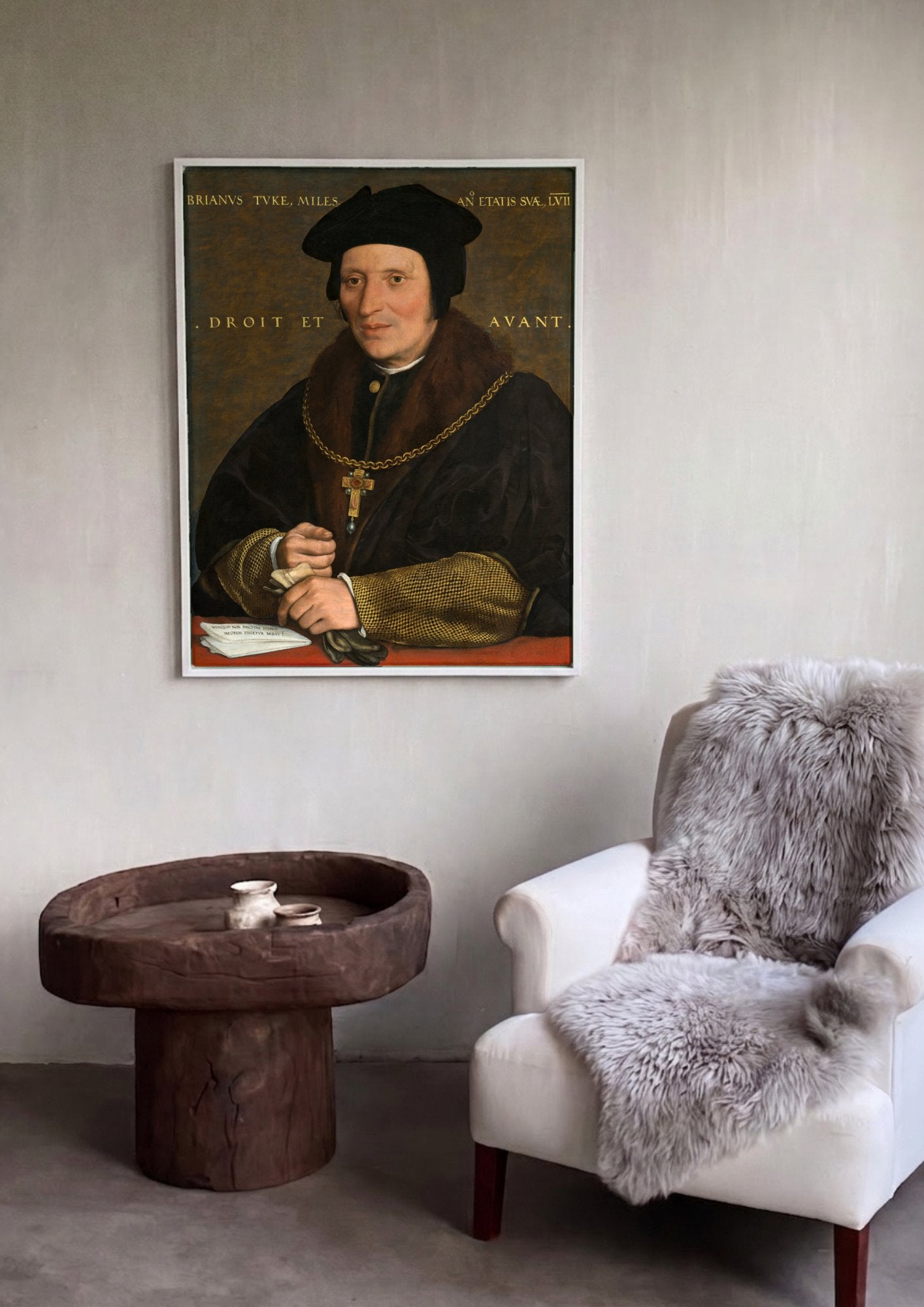 Quadro Decorativo 'Sir Brian Tuke' - Hans Holbein em ambiente decorado
