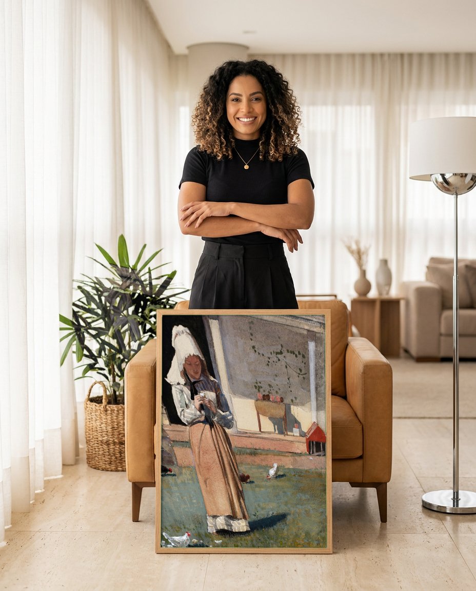 Quadro Decorativo A Camponesa - Winslow Homer com modelo em ambiente