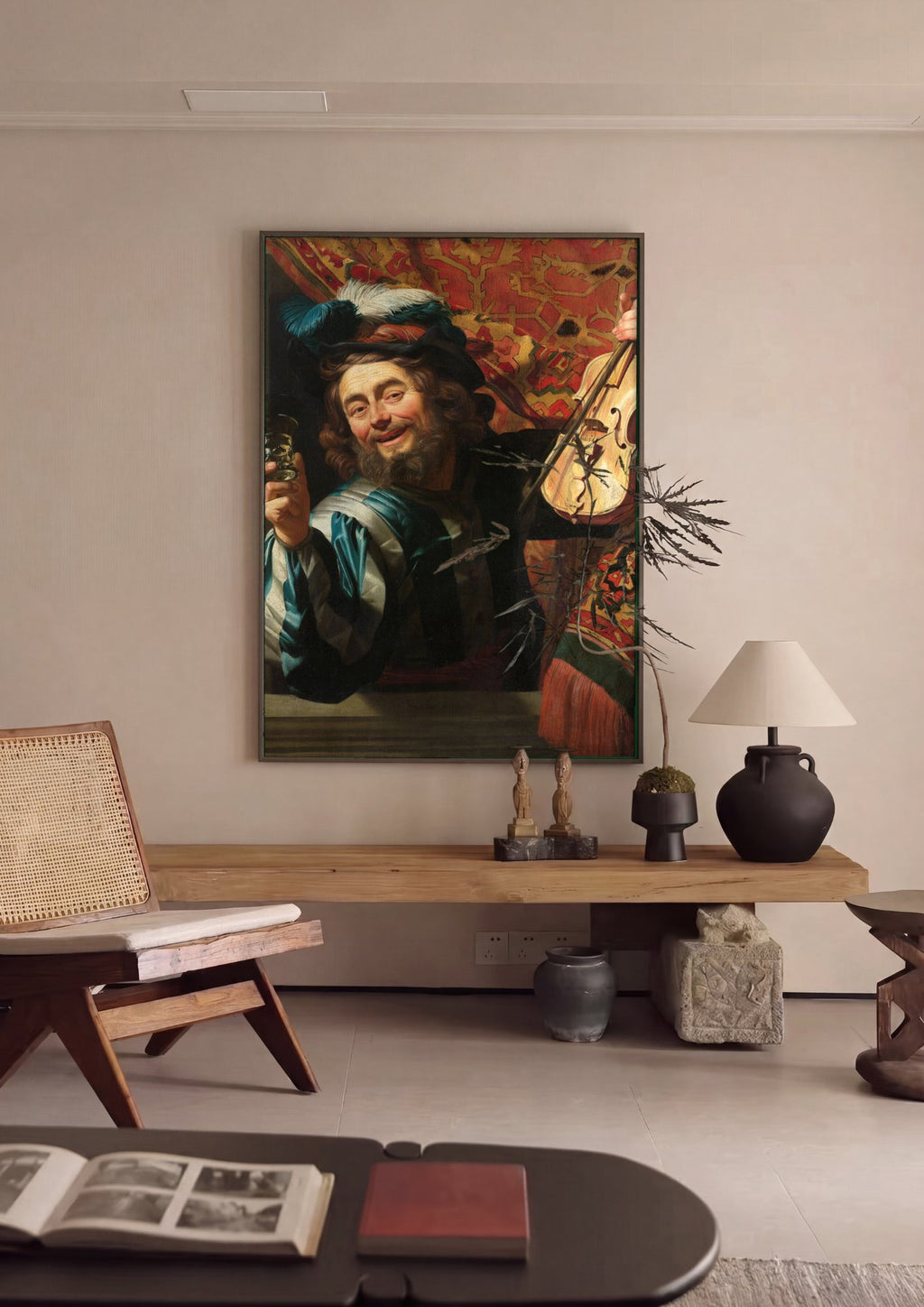 Quadro Decorativo O Alegre Violinista - Honthorst em ambiente decorado