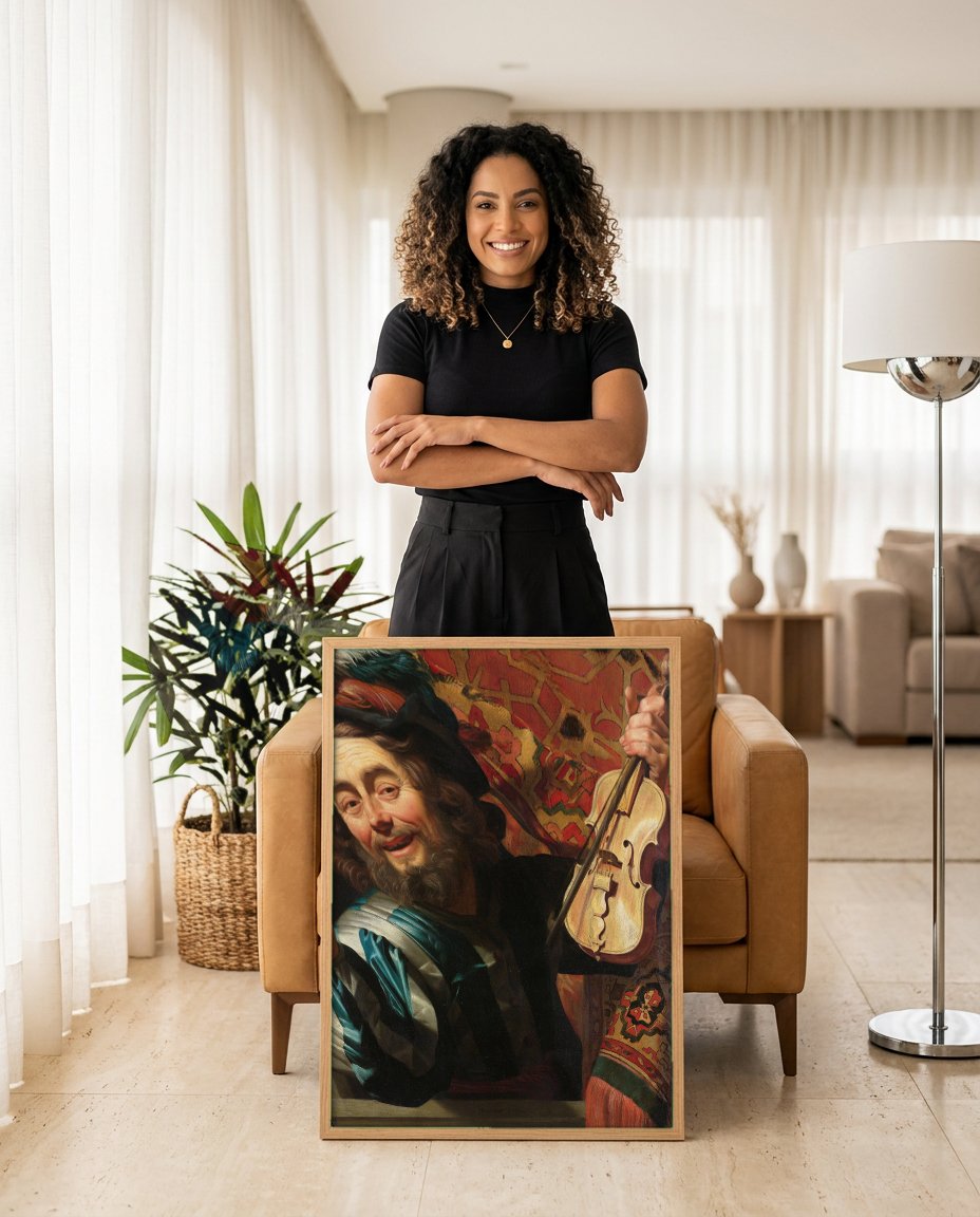 Quadro Decorativo O Alegre Violinista - Honthorst com modelo em ambiente