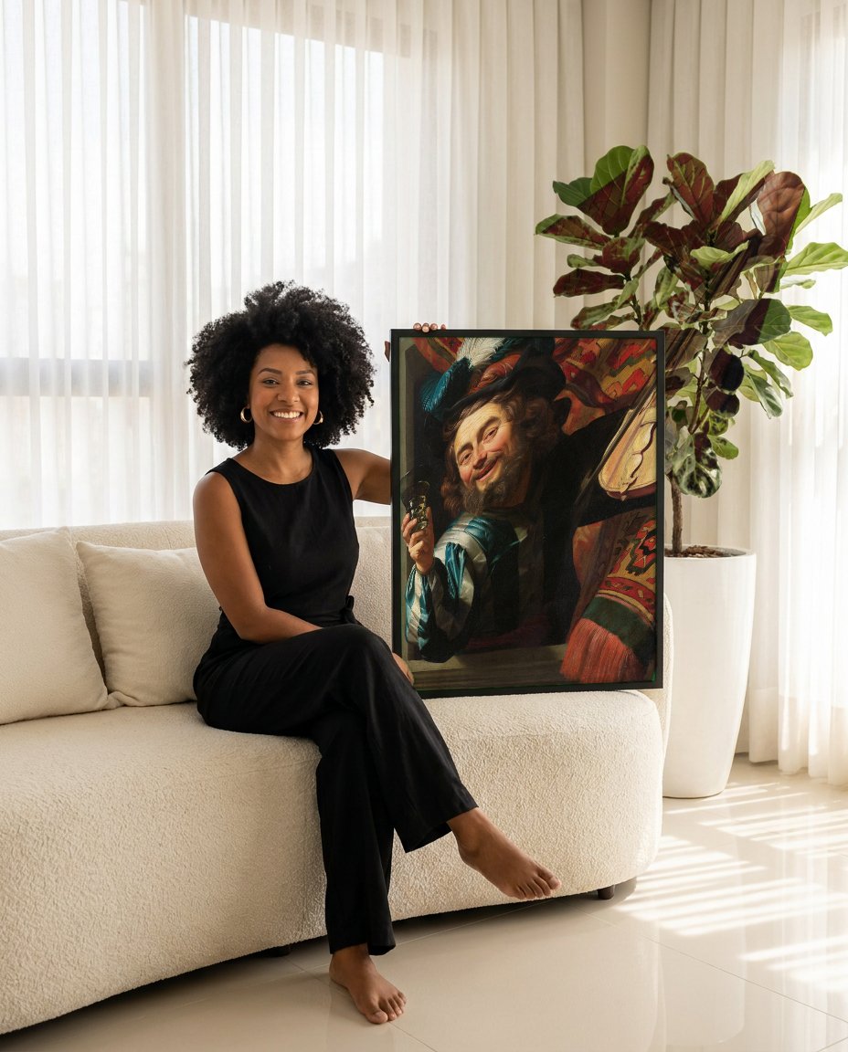 Quadro Decorativo O Alegre Violinista - Honthorst com modelo em ambiente