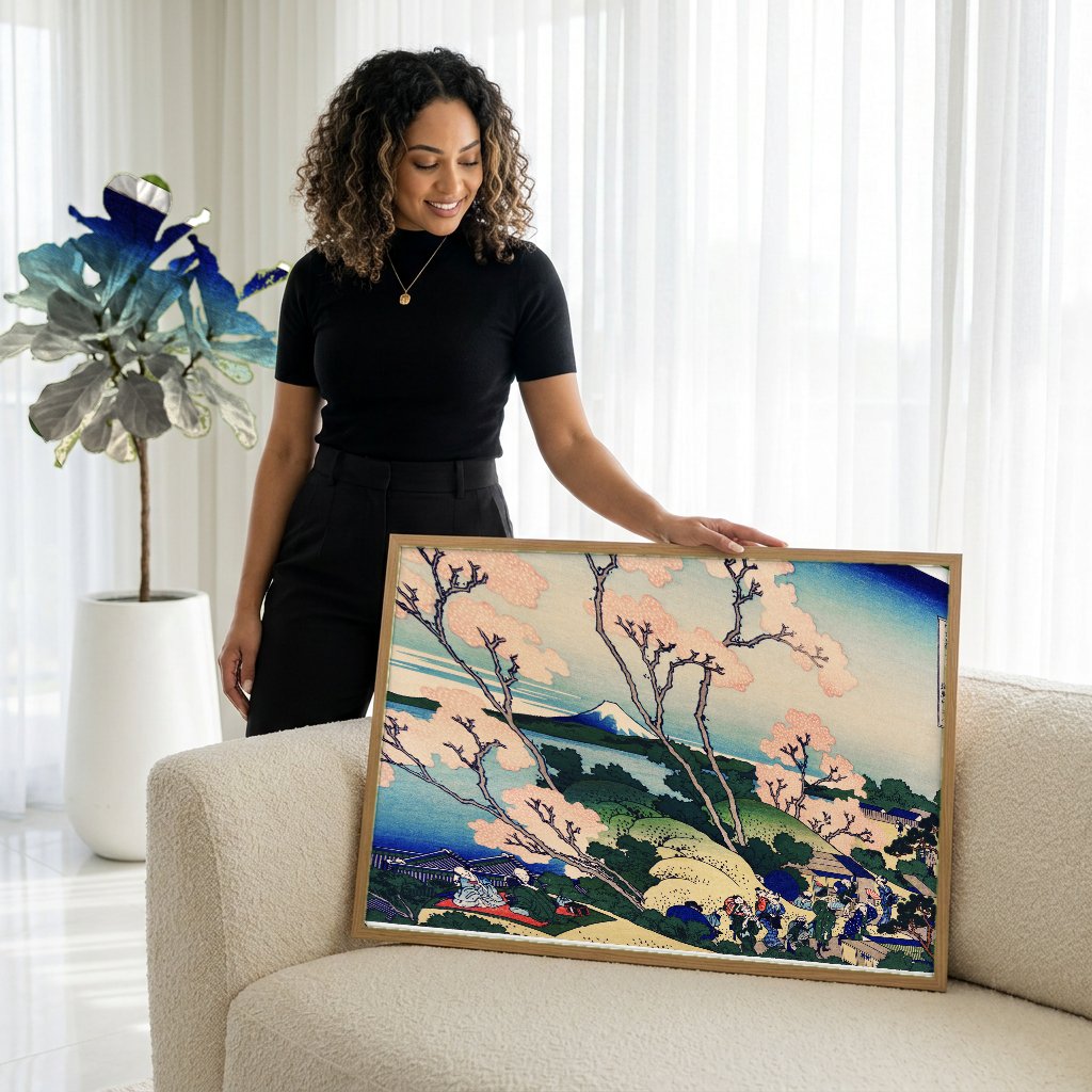 Quadro Decorativo A Enseada de Ejiri - Hokusai com modelo em ambiente