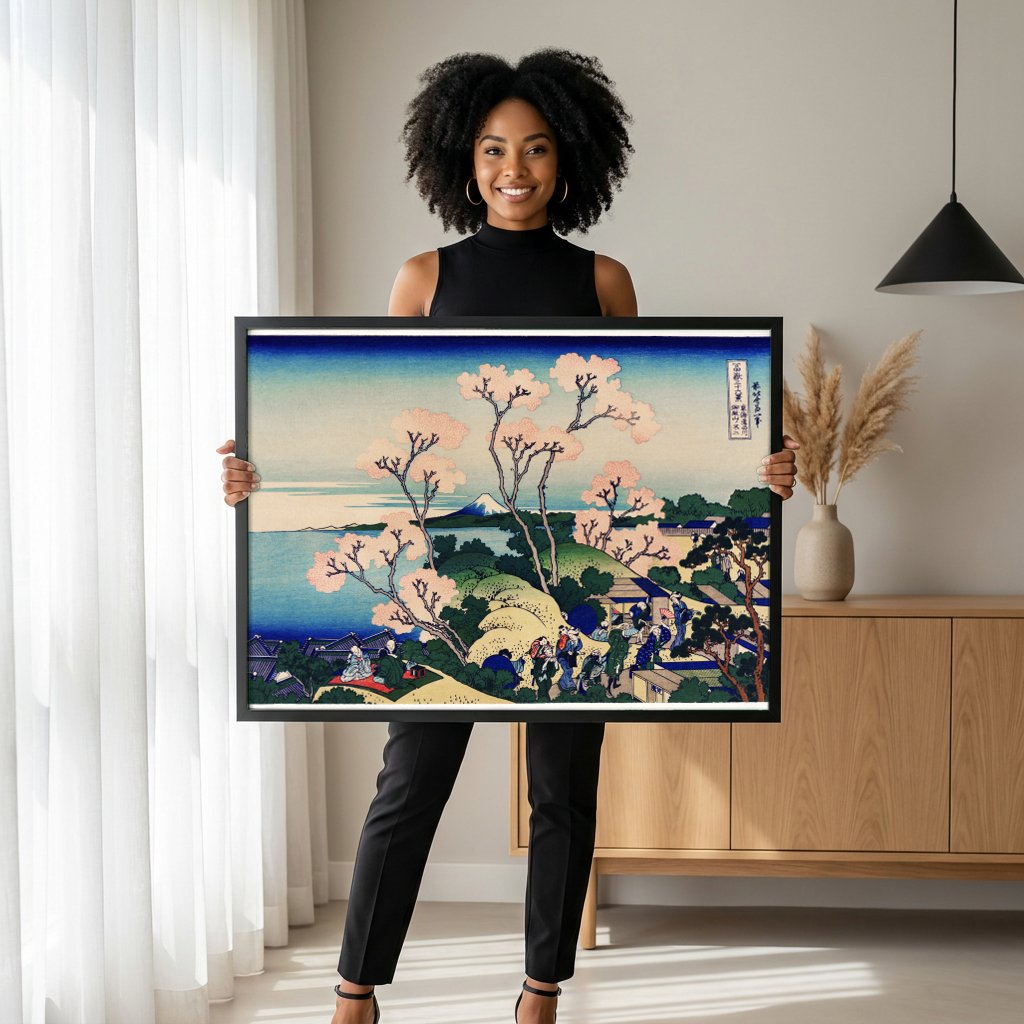 Quadro Decorativo A Enseada de Ejiri - Hokusai com modelo em ambiente