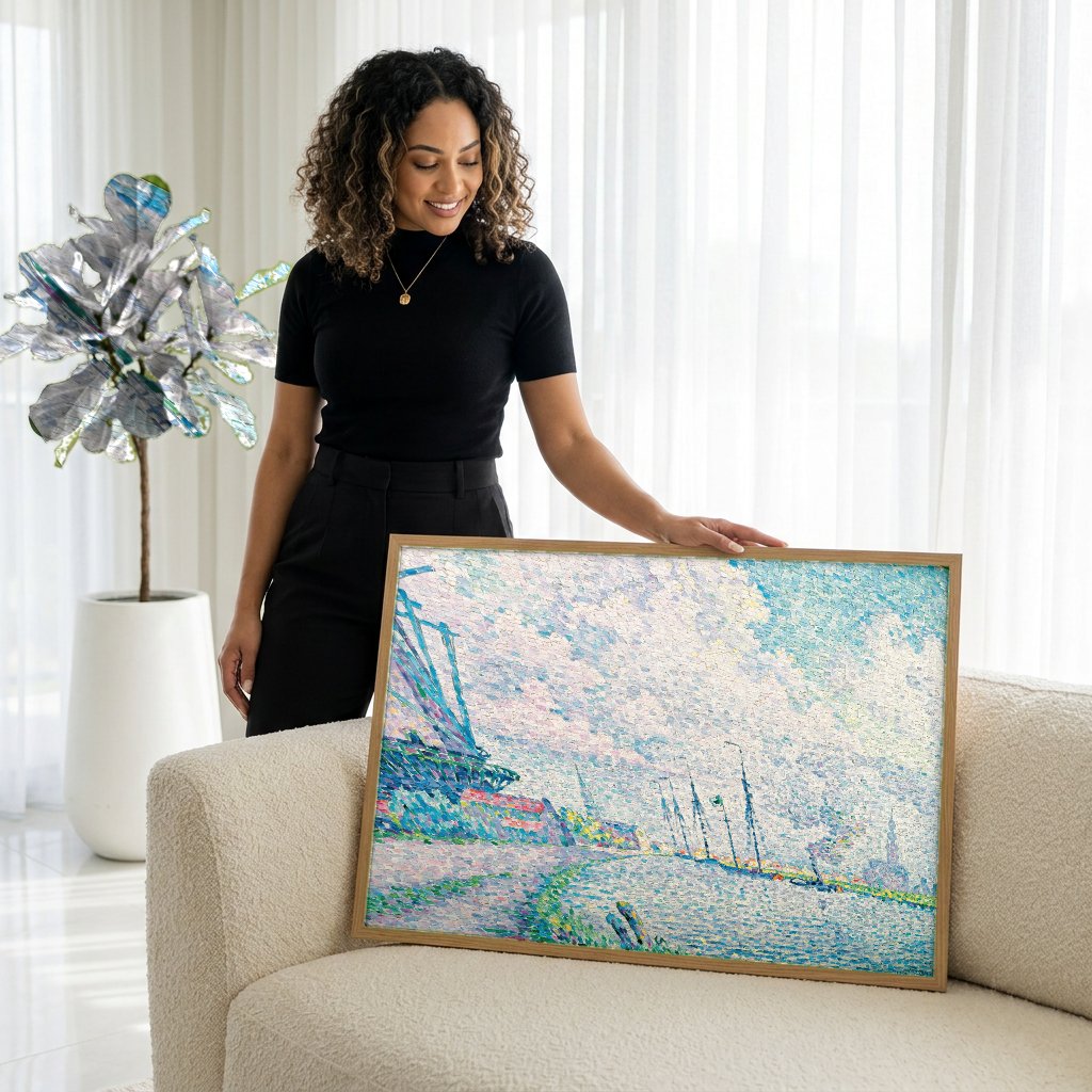 Quadro Decorativo Moinho de Vento na Holanda - Paul Signac com modelo em ambiente