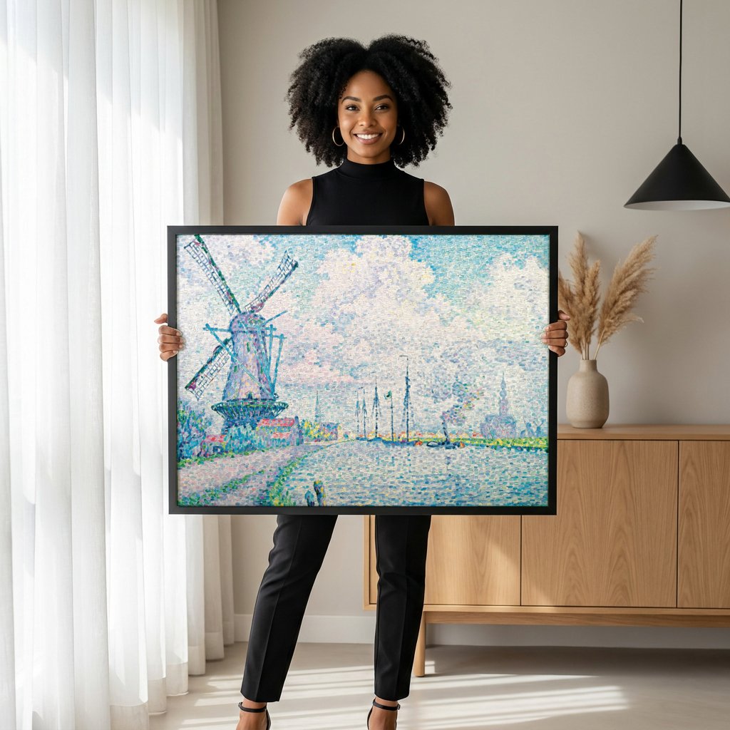 Quadro Decorativo Moinho de Vento na Holanda - Paul Signac com modelo em ambiente