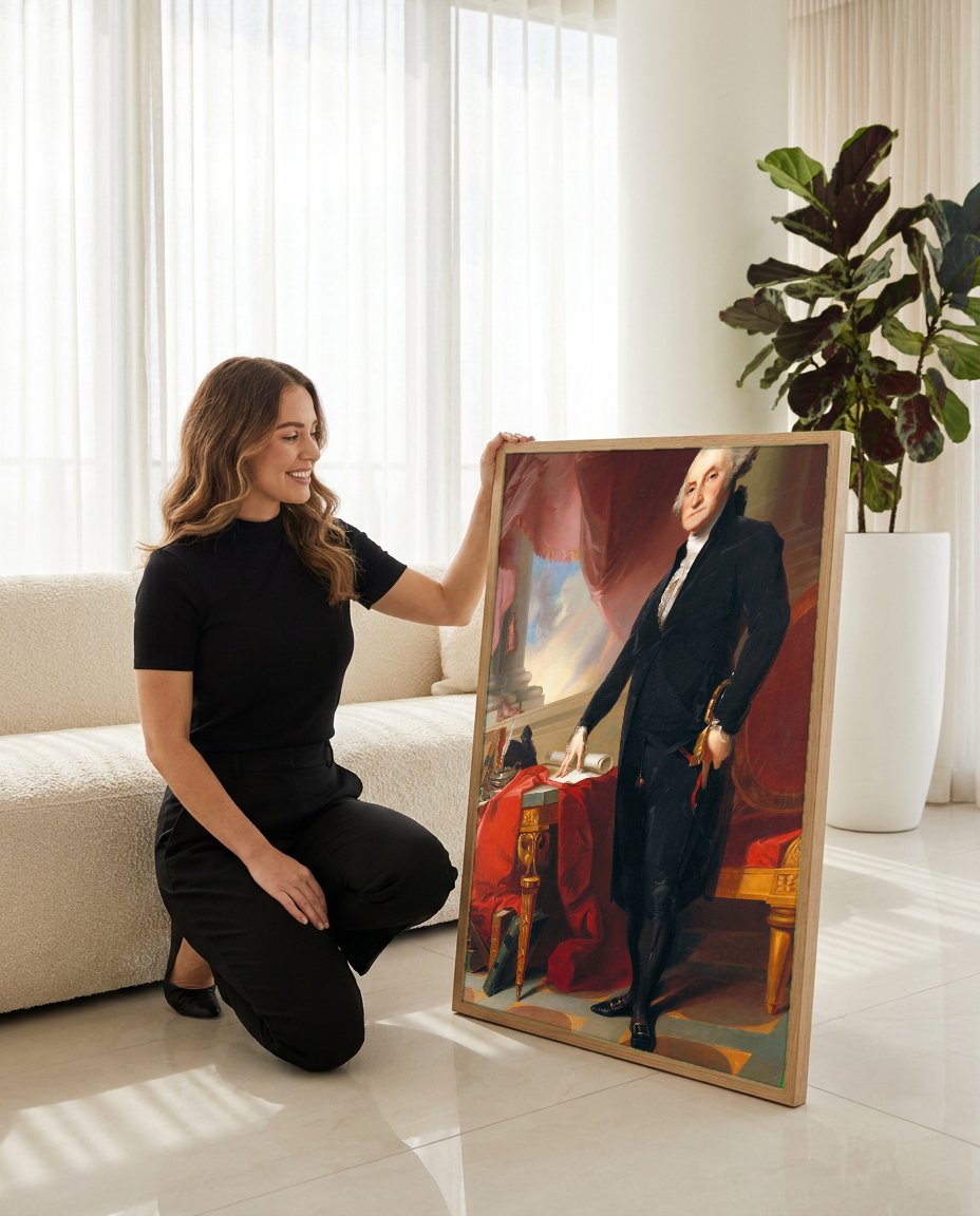 Quadro Decorativo George Washington - Thomas Sully com modelo em ambiente