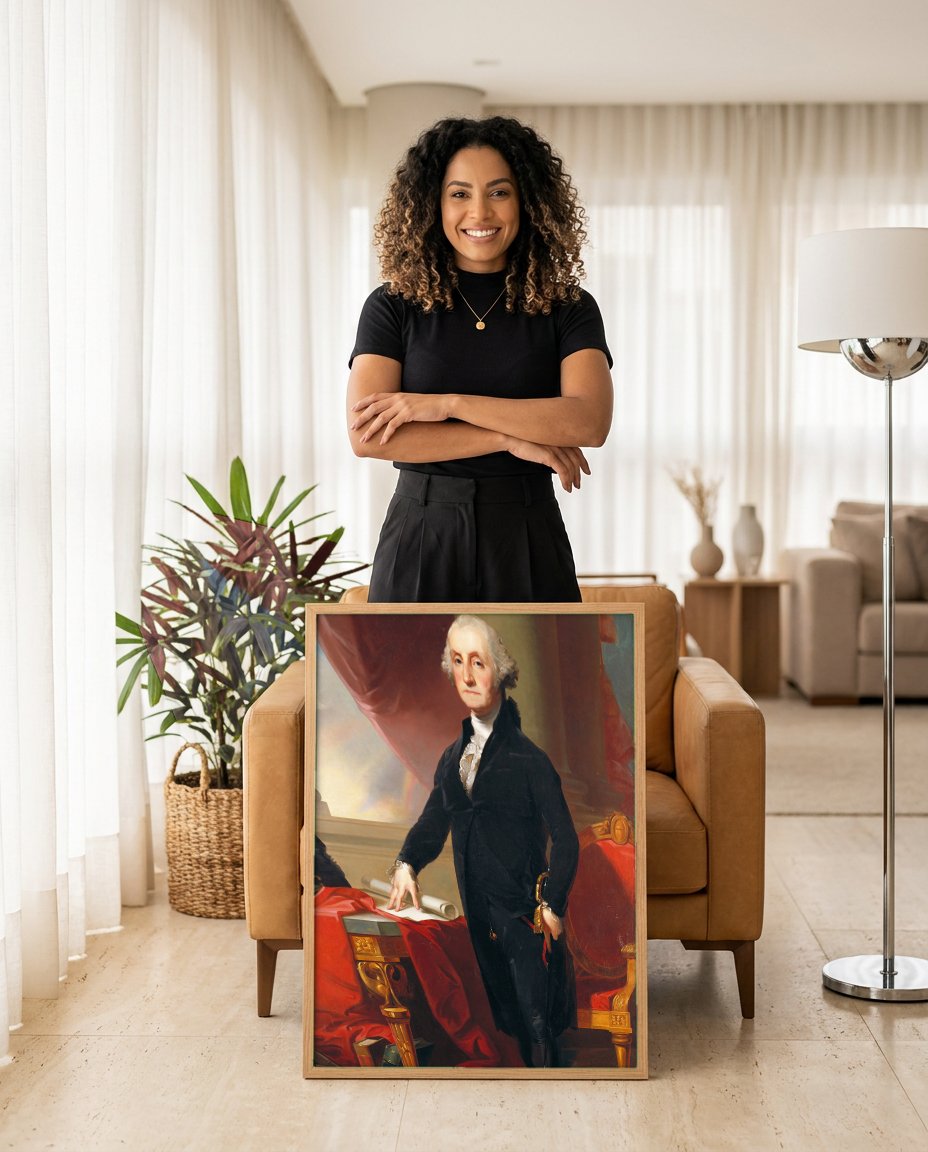 Quadro Decorativo George Washington - Thomas Sully com modelo em ambiente