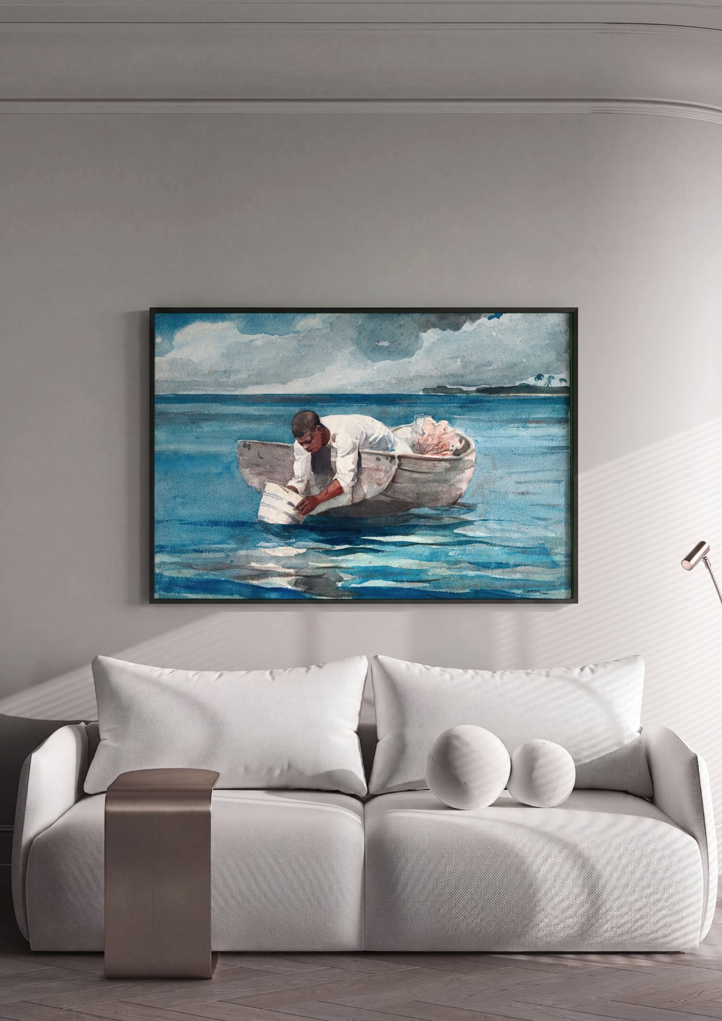 Quadro Decorativo O Pescador - Winslow Homer em ambiente decorado