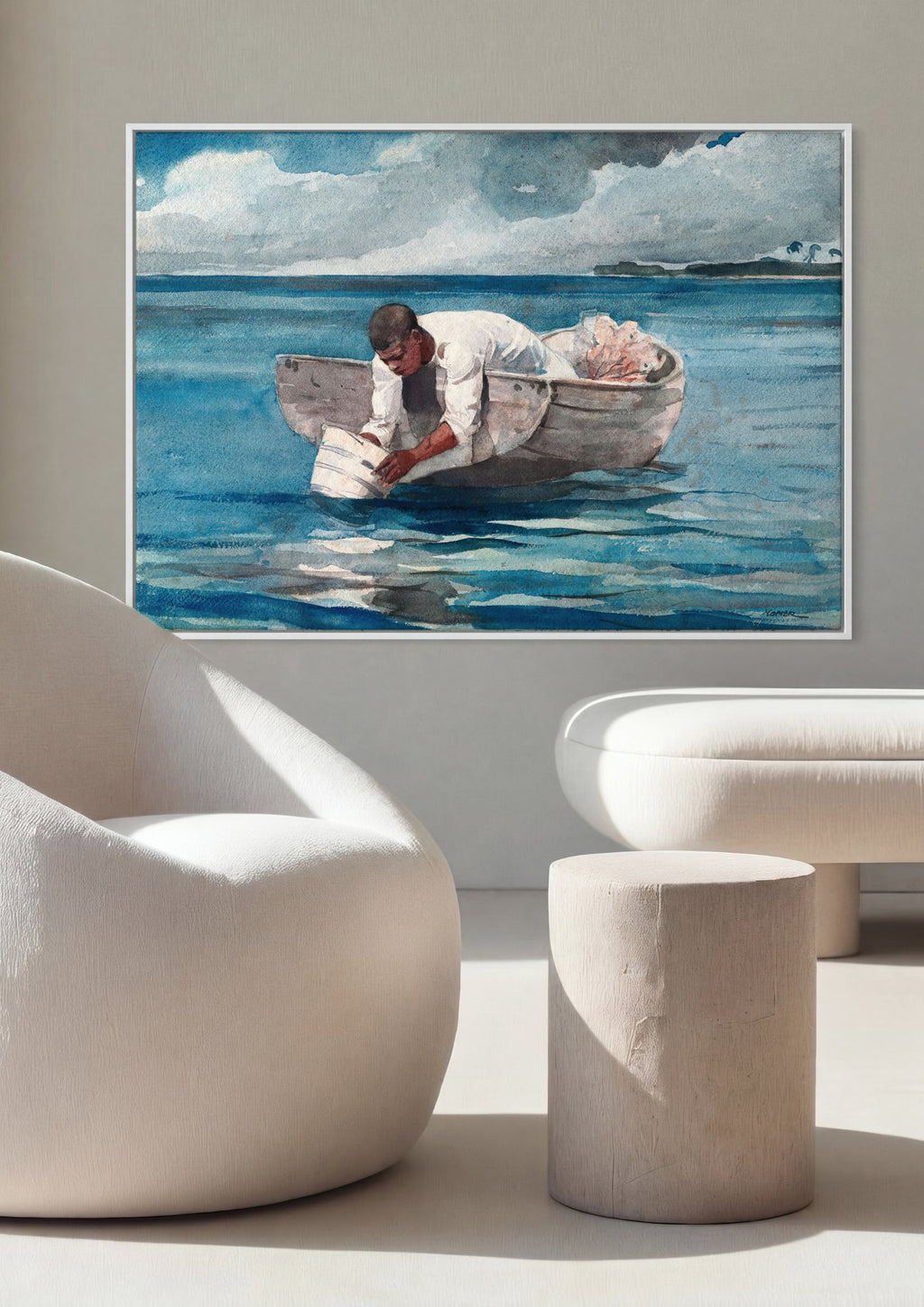 Quadro Decorativo O Pescador - Winslow Homer em ambiente decorado