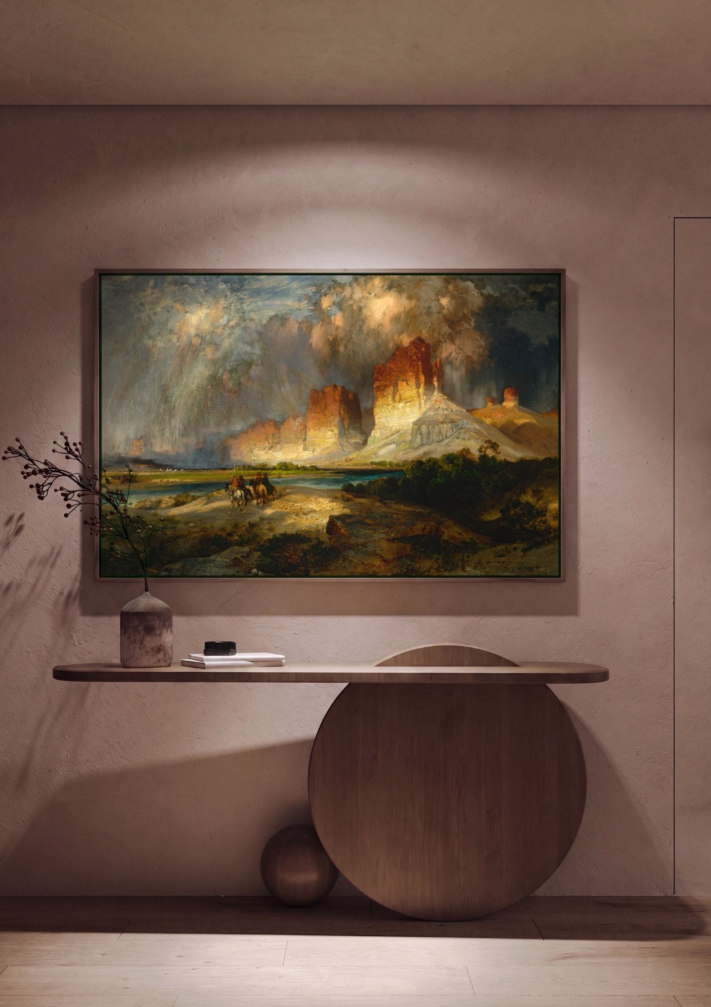 Quadro Decorativo Chuva na Montanha - Thomas Moran em ambiente decorado