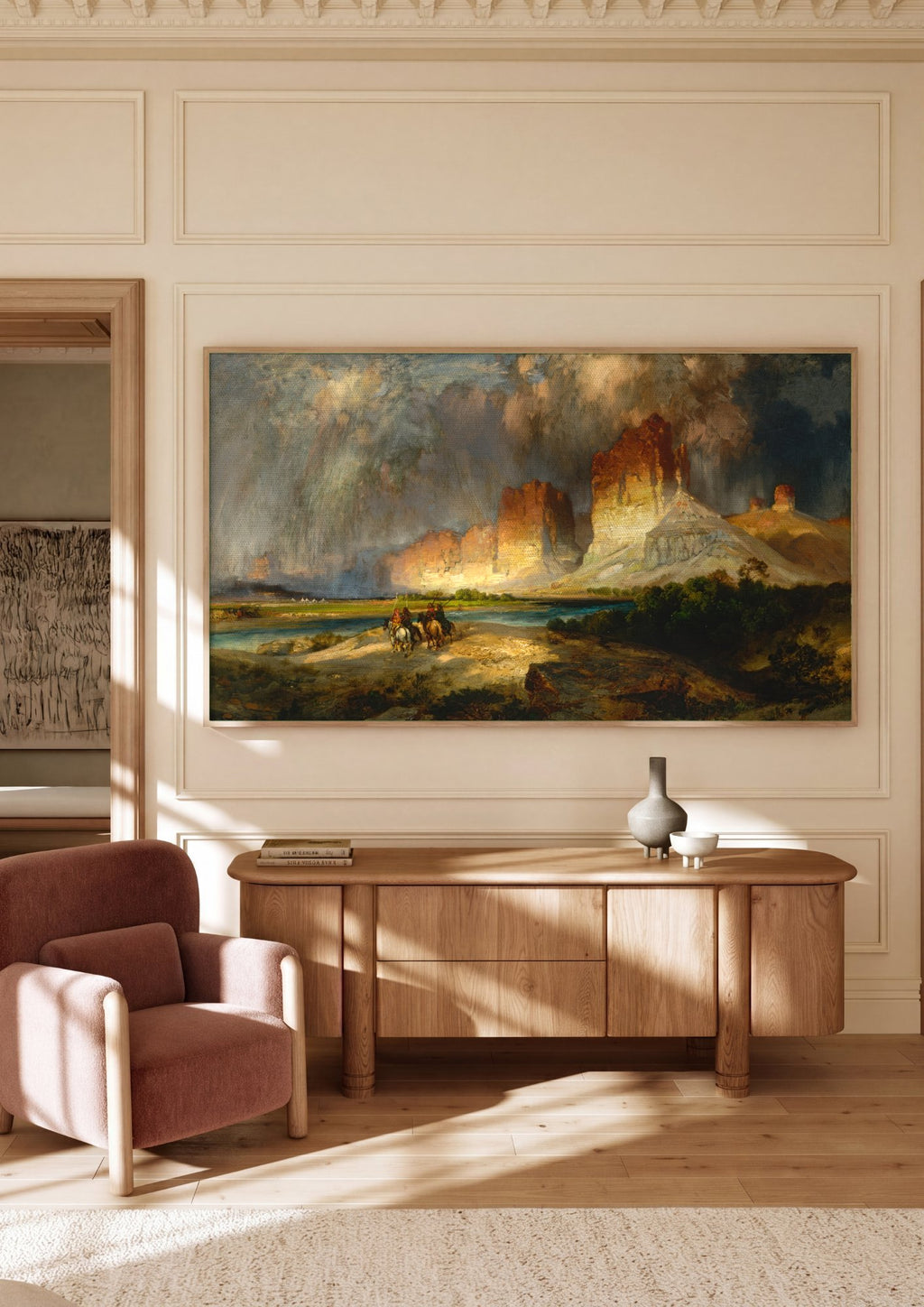 Quadro Decorativo Chuva na Montanha - Thomas Moran em ambiente decorado