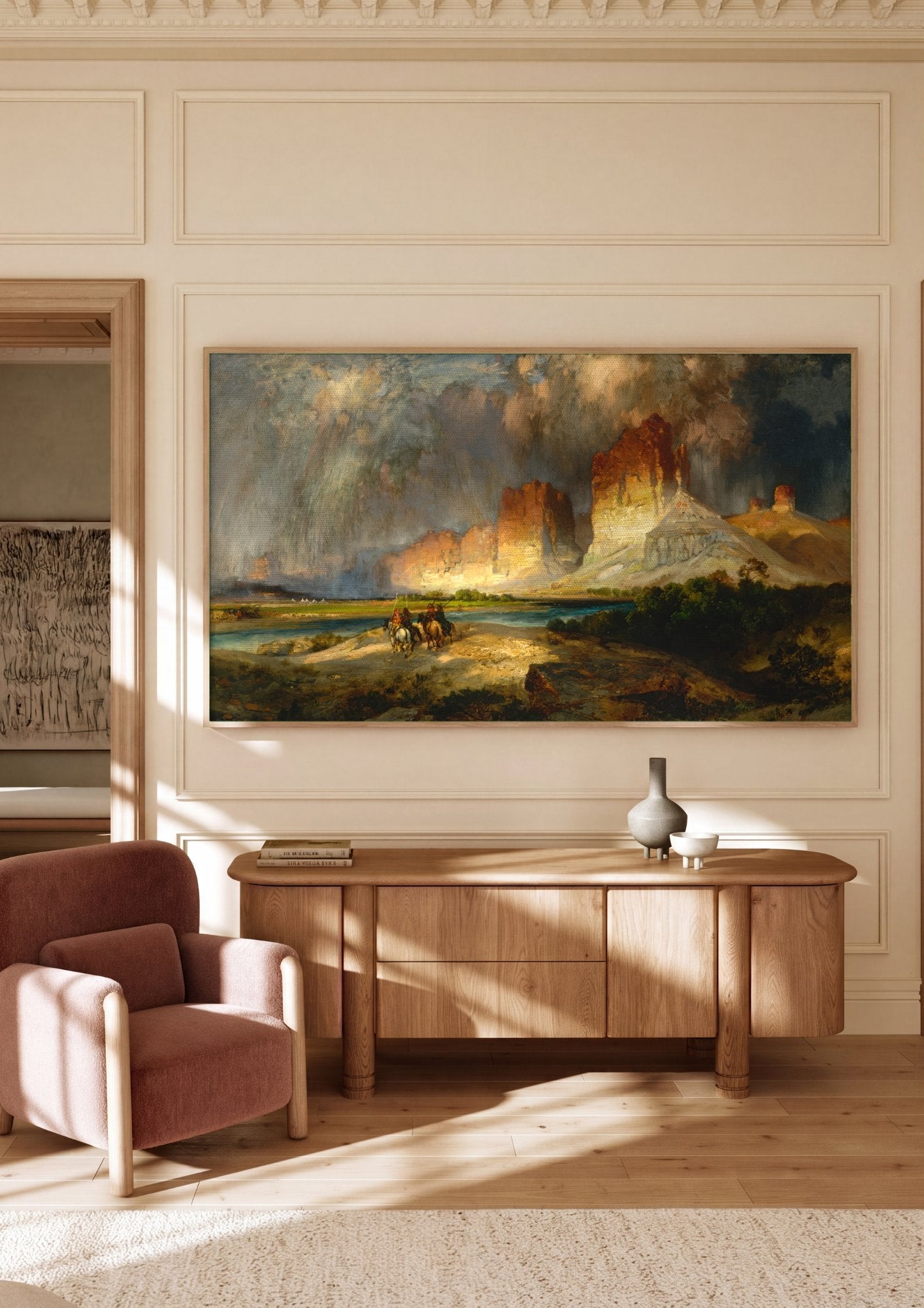 Quadro Decorativo Chuva na Montanha - Thomas Moran em ambiente decorado