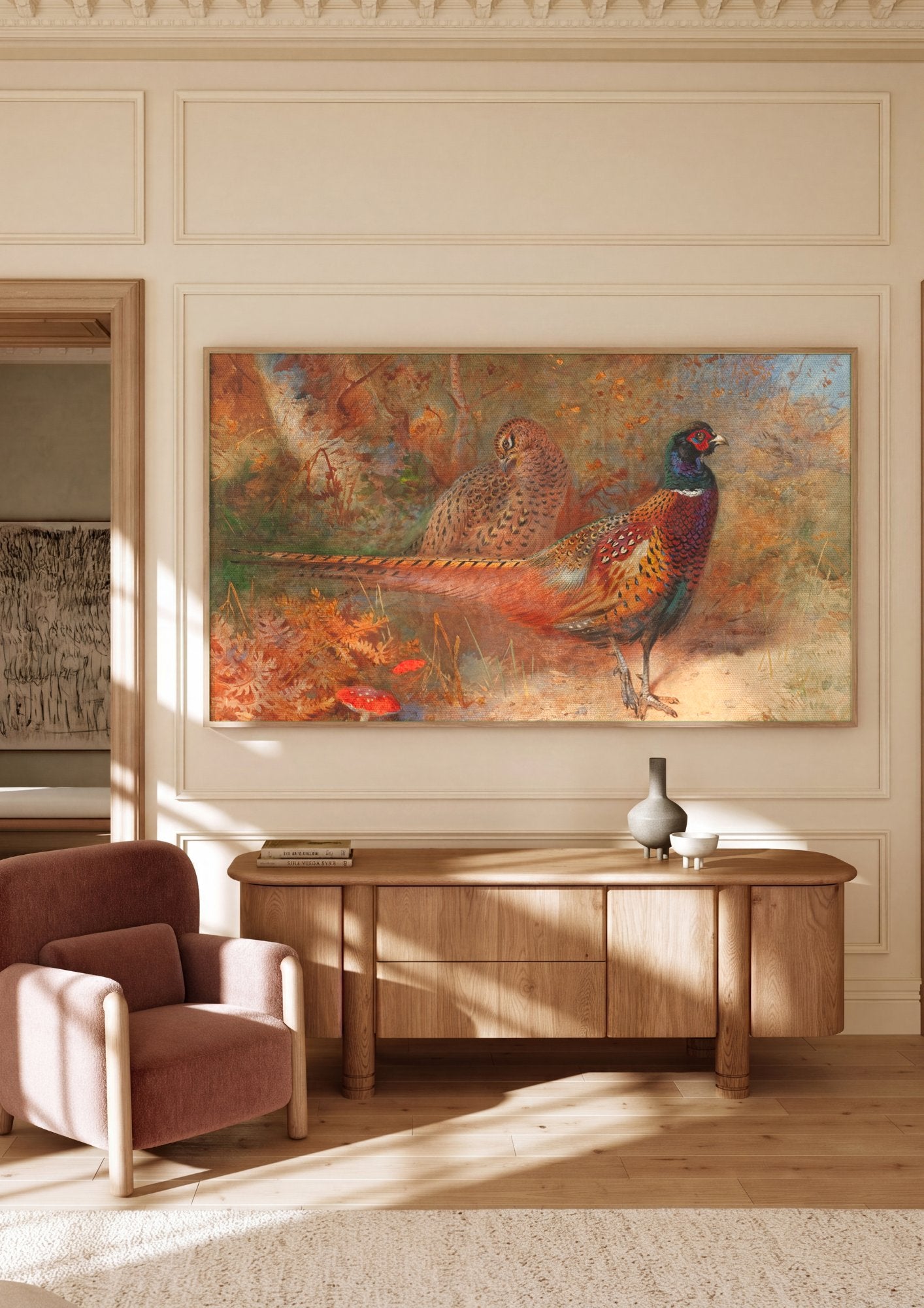 Quadro Decorativo Faisões em Outono - Thorburn em ambiente decorado