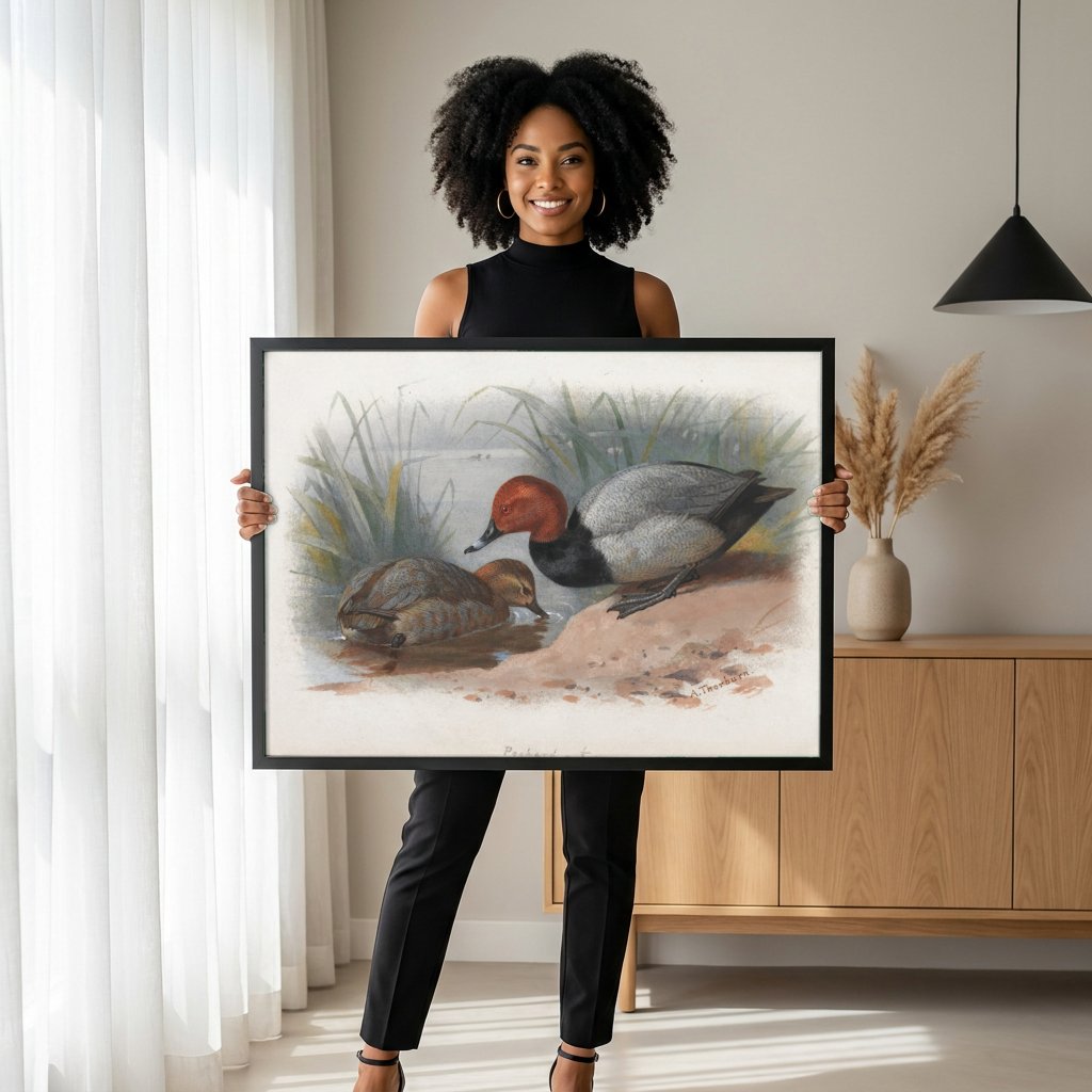 Quadro Decorativo 'Pochard' - Archibald Thorburn com modelo em ambiente