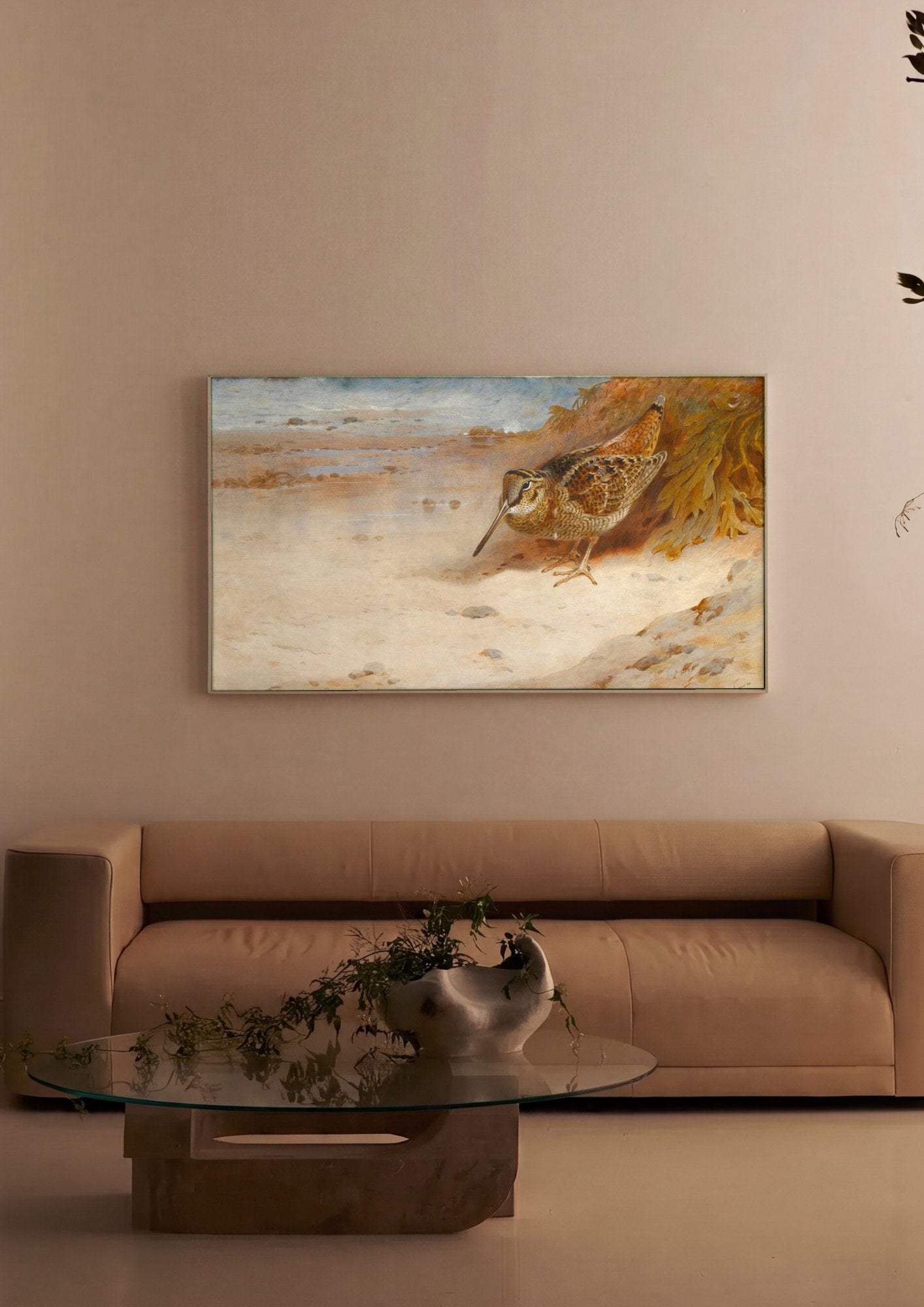 Quadro Decorativo Maçarico na Praia - Thorburn em ambiente decorado