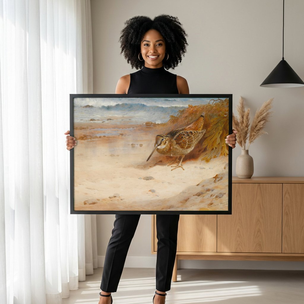 Quadro Decorativo Maçarico na Praia - Thorburn com modelo em ambiente