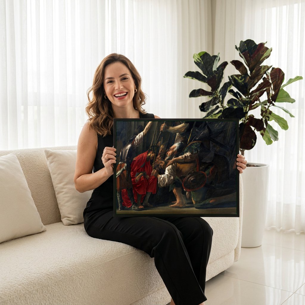 Quadro Decorativo A Coroação de Espinhos - Hendrick ter Brugghen com modelo em ambiente
