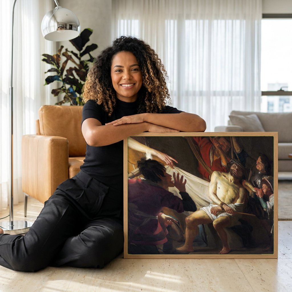 Quadro Decorativo A Coroação de Espinhos - Gerard van Honthorst com modelo em ambiente