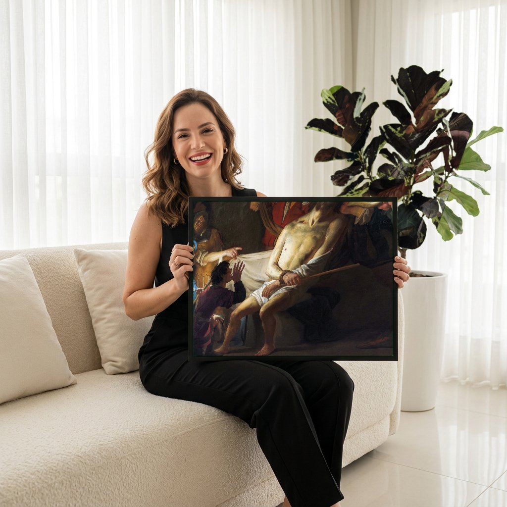 Quadro Decorativo A Coroação de Espinhos - Gerard van Honthorst com modelo em ambiente