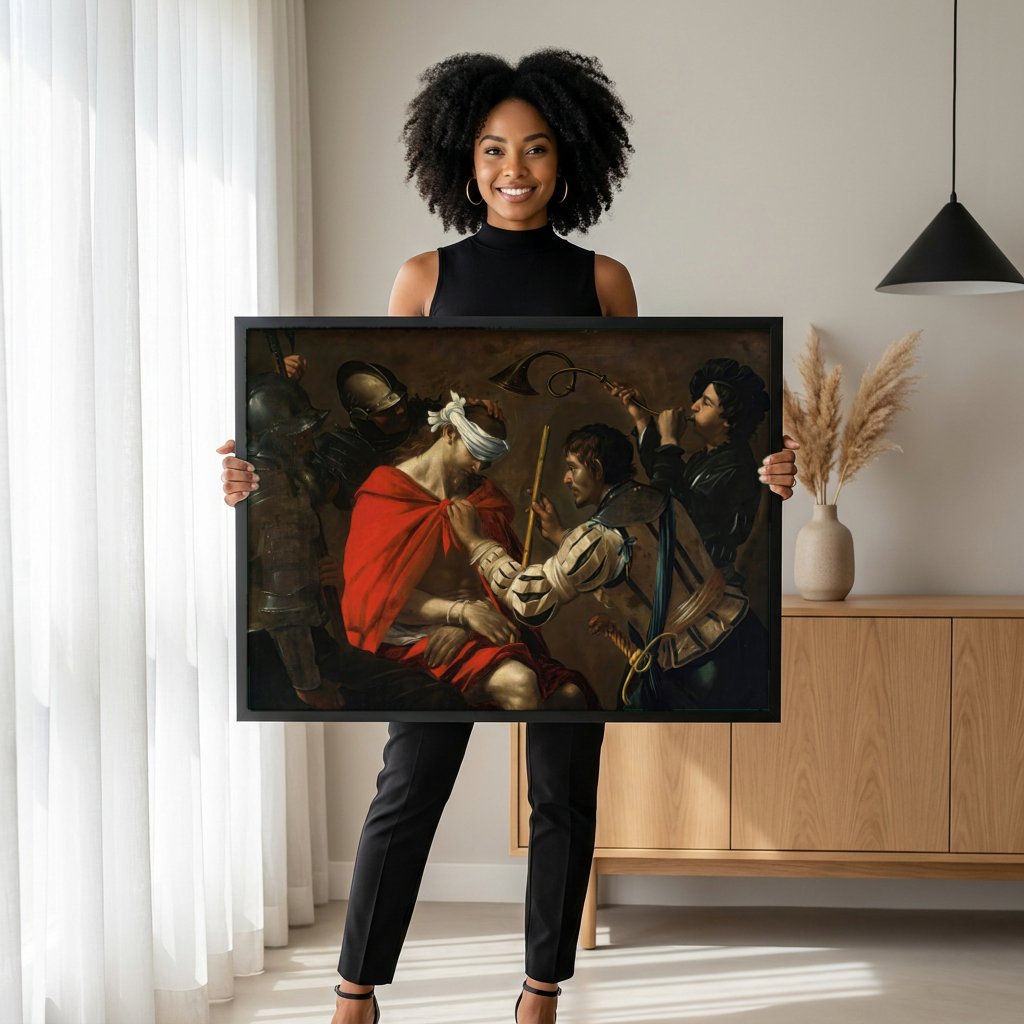 Quadro Decorativo A Coroacao de Espinhos - Caravaggio com modelo em ambiente