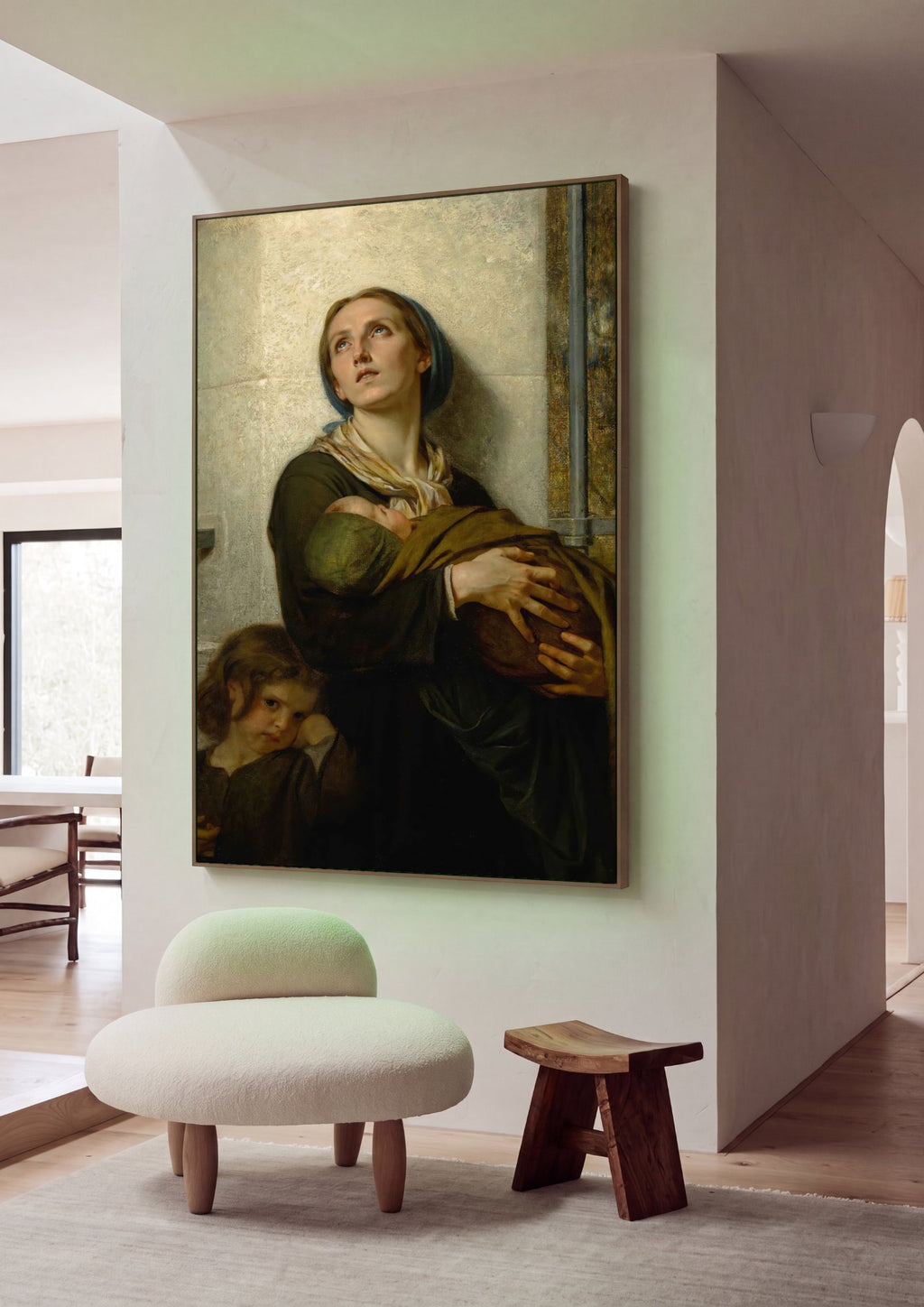 Quadro Decorativo A Mãe e Seus Filhos - Hugues Merle em ambiente decorado