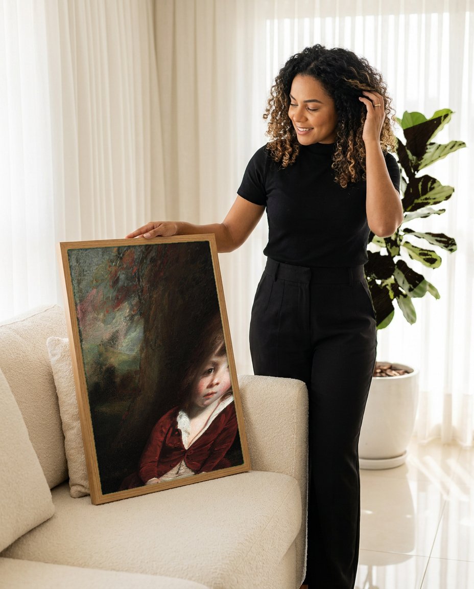 Quadro Decorativo 'Master Hare' - Sir Joshua Reynolds com modelo em ambiente