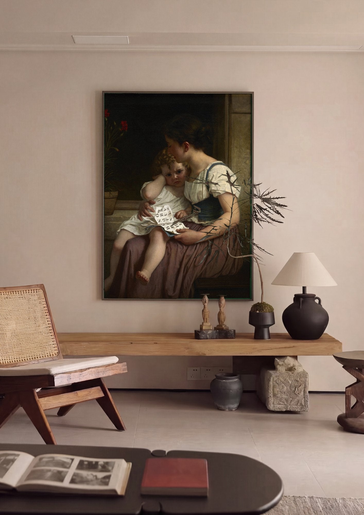 Quadro Decorativo A Lição de Leitura - Hugues Merle em ambiente decorado