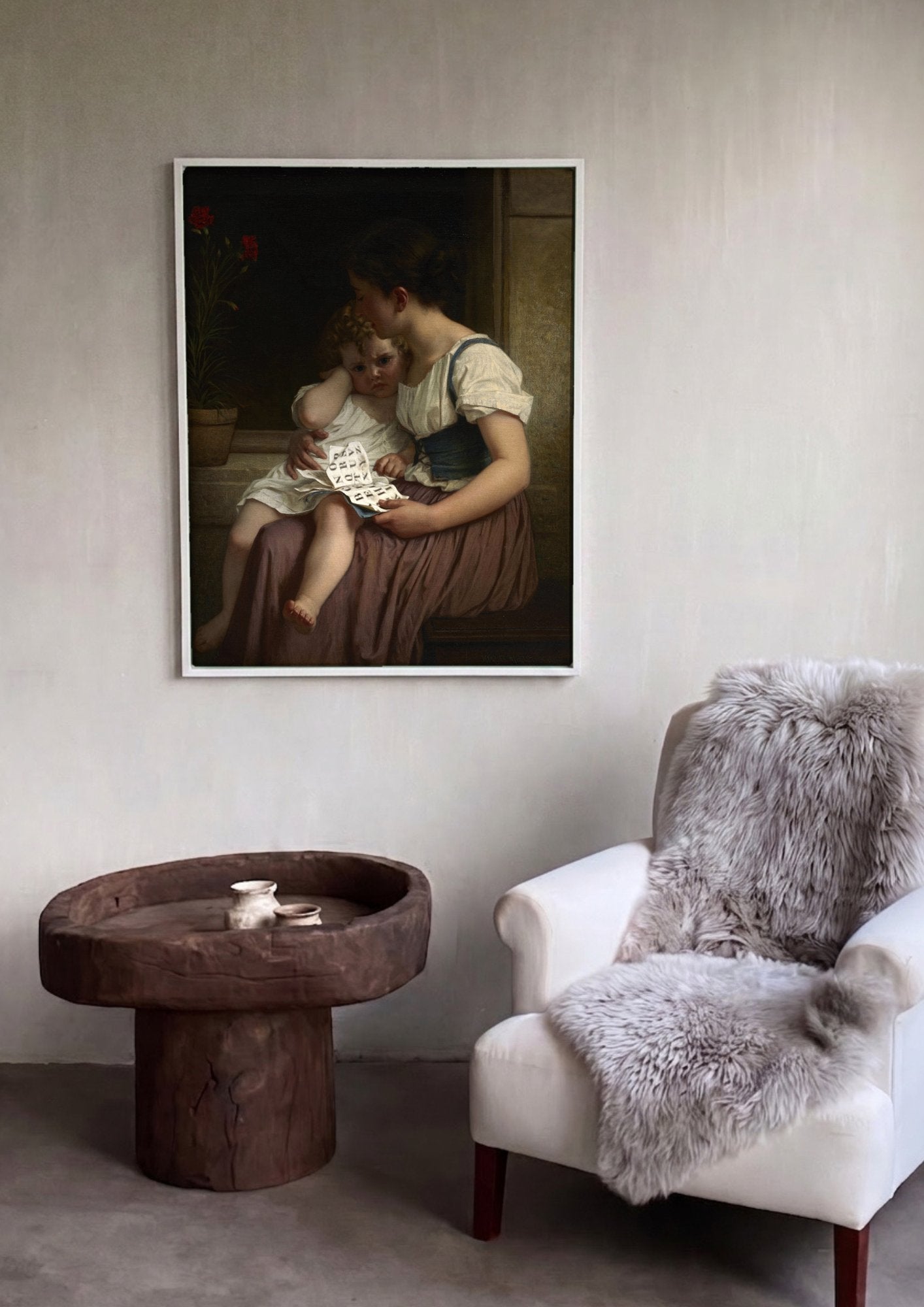 Quadro Decorativo A Lição de Leitura - Hugues Merle em ambiente decorado