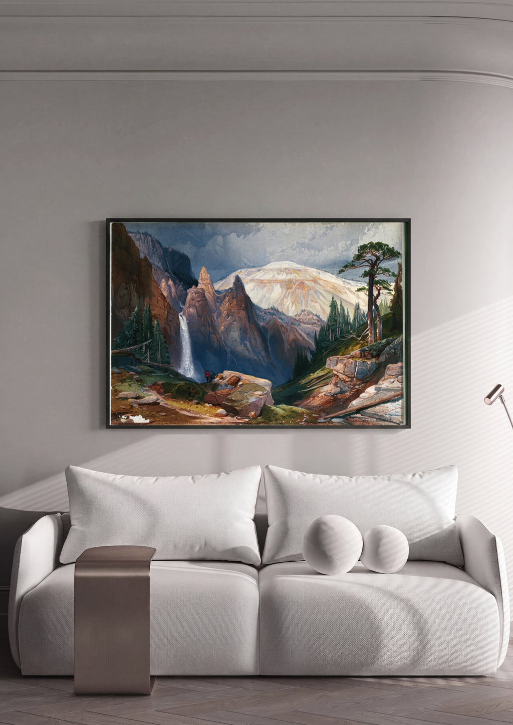 Quadro Decorativo Tower Falls e Sulphur Mountain - T. Moran em ambiente decorado