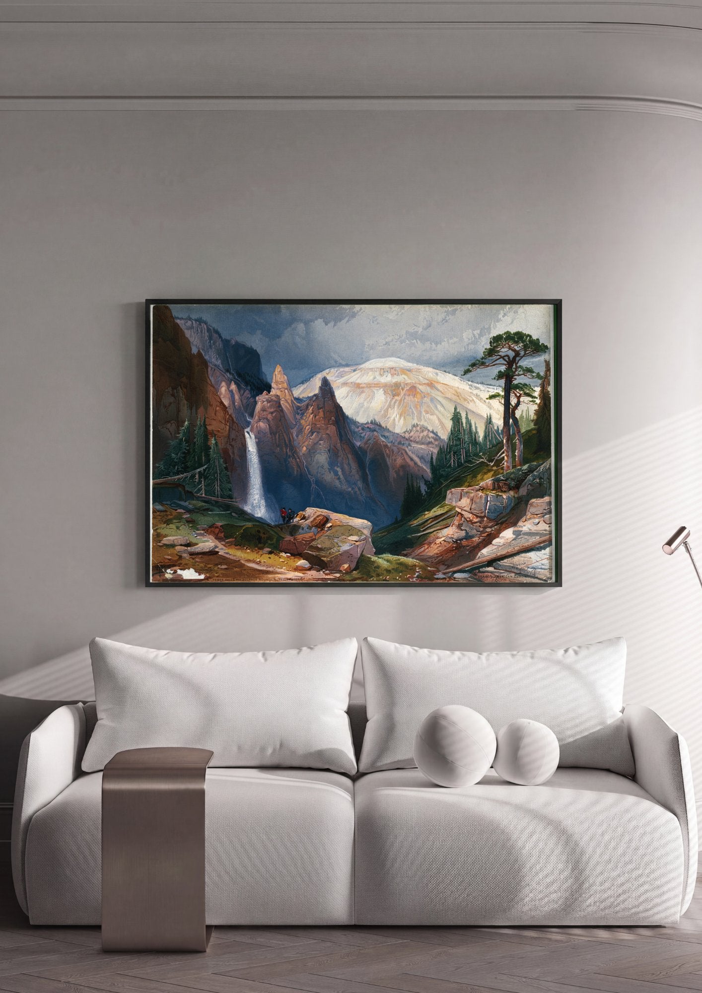 Quadro Decorativo Tower Falls e Sulphur Mountain - T. Moran em ambiente decorado