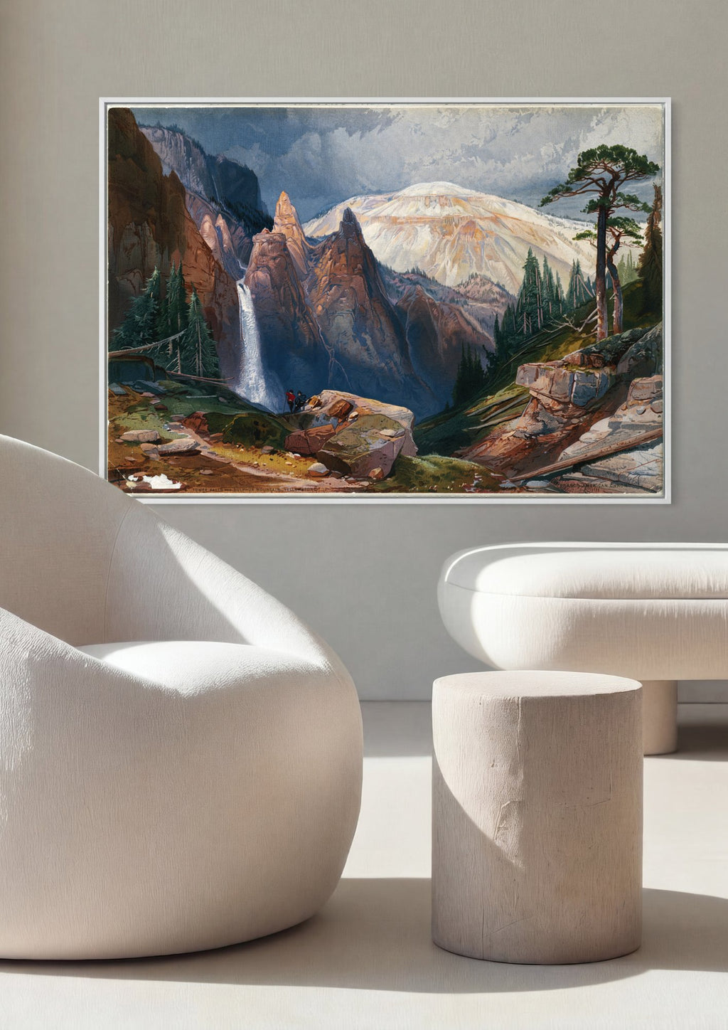 Quadro Decorativo Tower Falls e Sulphur Mountain - T. Moran em ambiente decorado