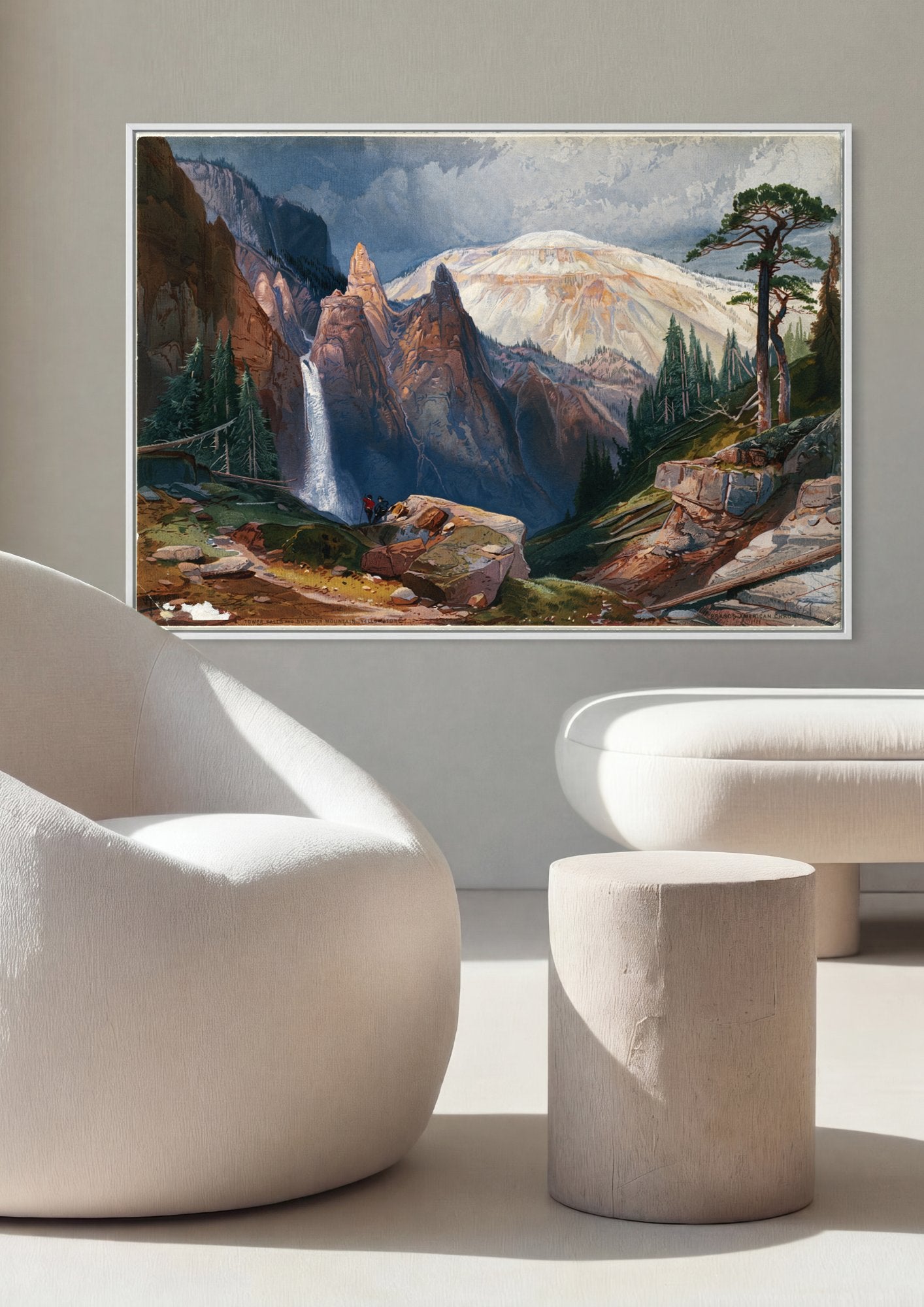 Quadro Decorativo Tower Falls e Sulphur Mountain - T. Moran em ambiente decorado