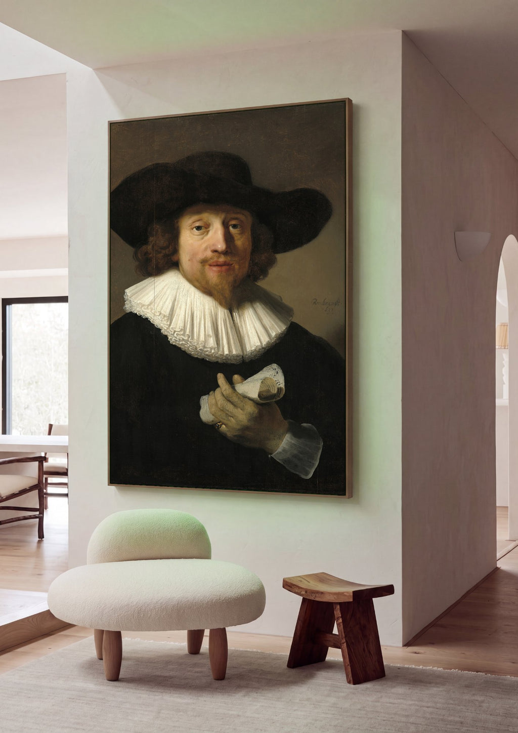 Quadro Decorativo Retrato de Maurits Huygens - Rembrandt em ambiente decorado